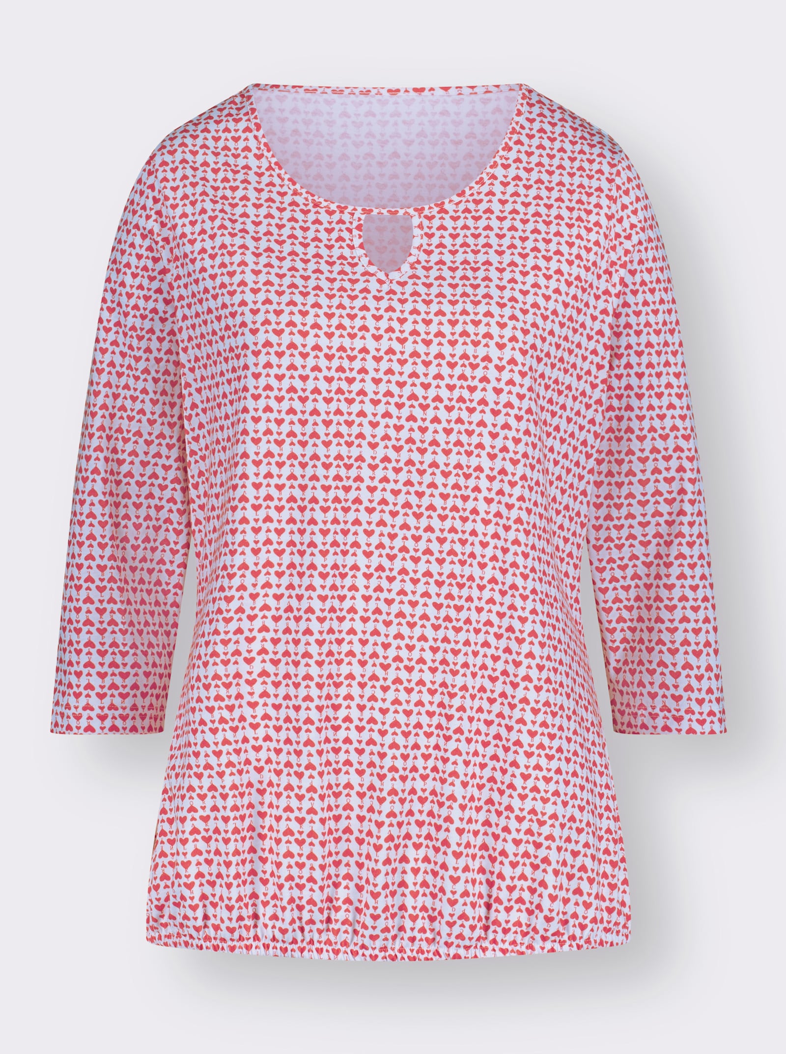 Tričko s 3/4 rukávem a gumičkou na dolním lemu - ecru-grepová-potisk