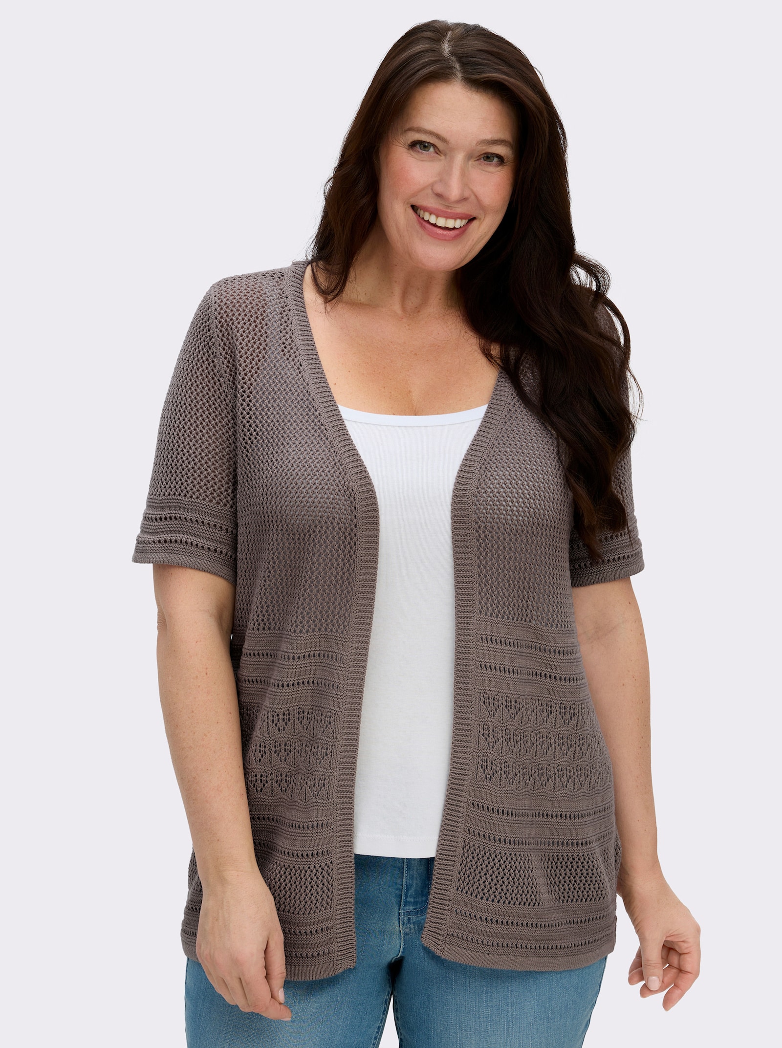 Strickjacke in Ajourstrick - taupe