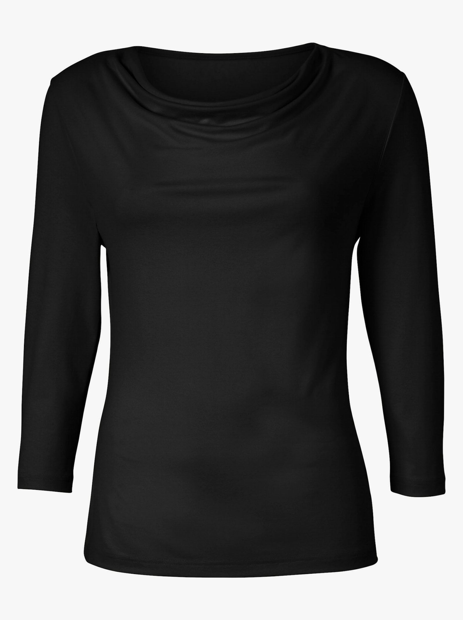 Shirt met cascadehals en 3/4-mouwen - zwart