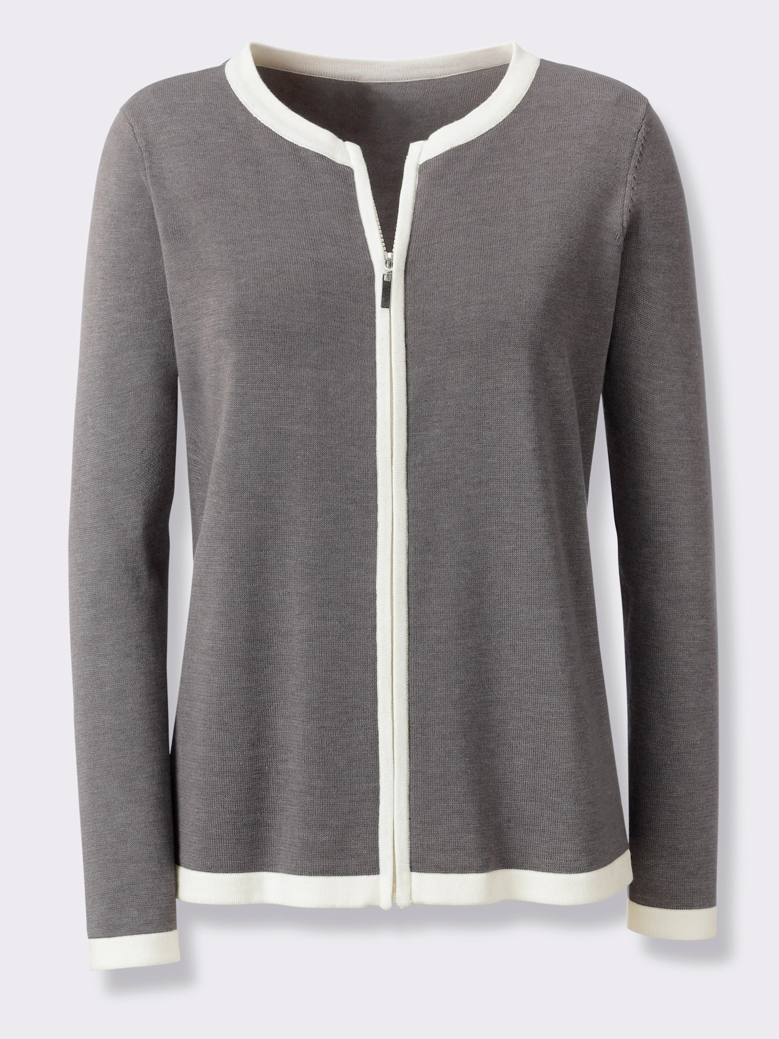 heine Fijn gebreid vest met ritssluiting - grijs gemêleerd