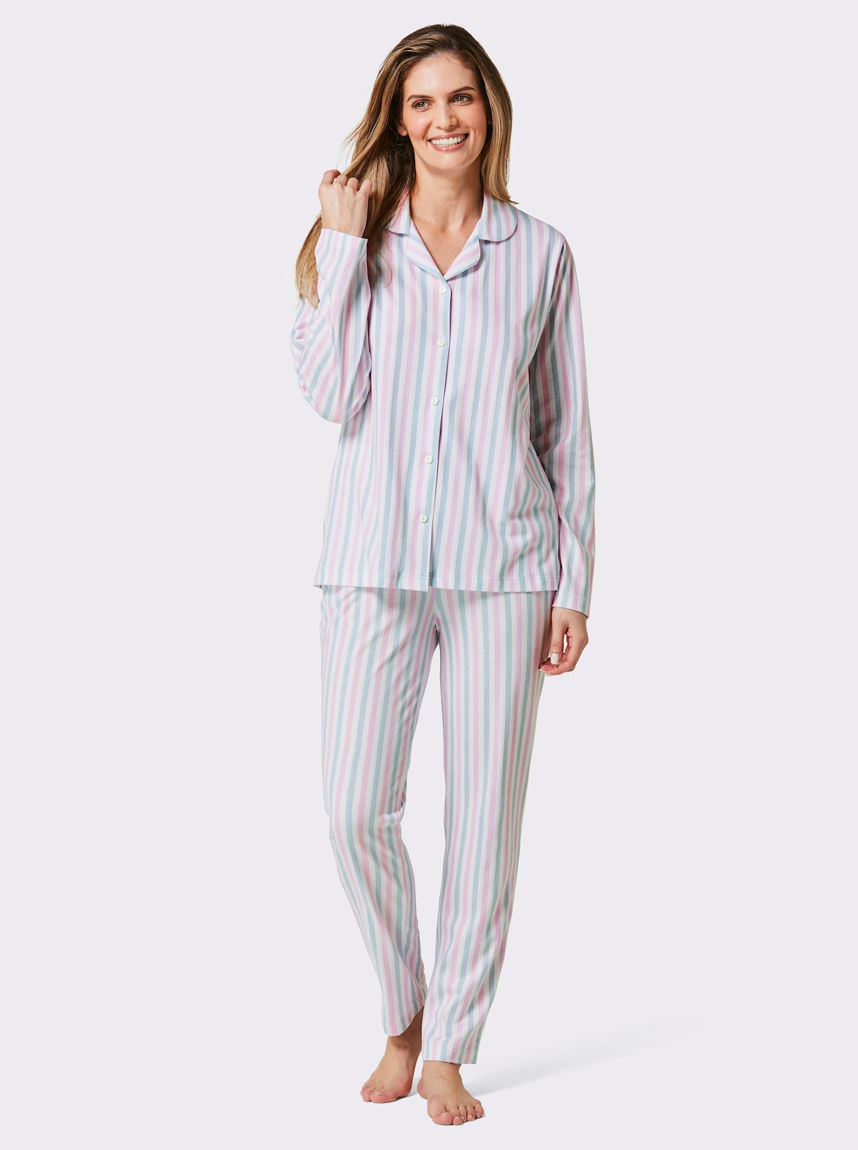 Normann Pyjama - wit/roze gestreept