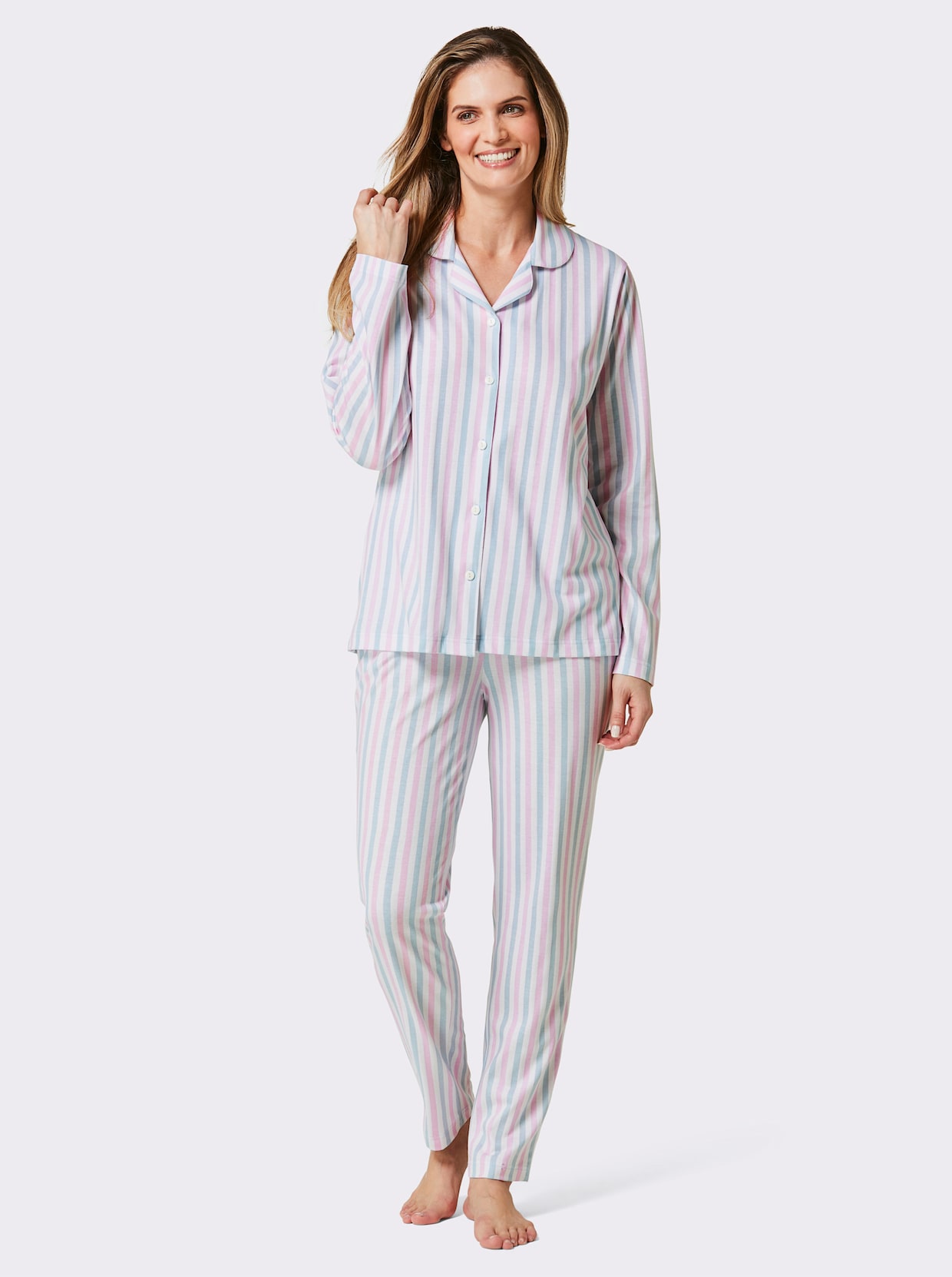 Normann Pyjama - weiss-rosé-gestreift