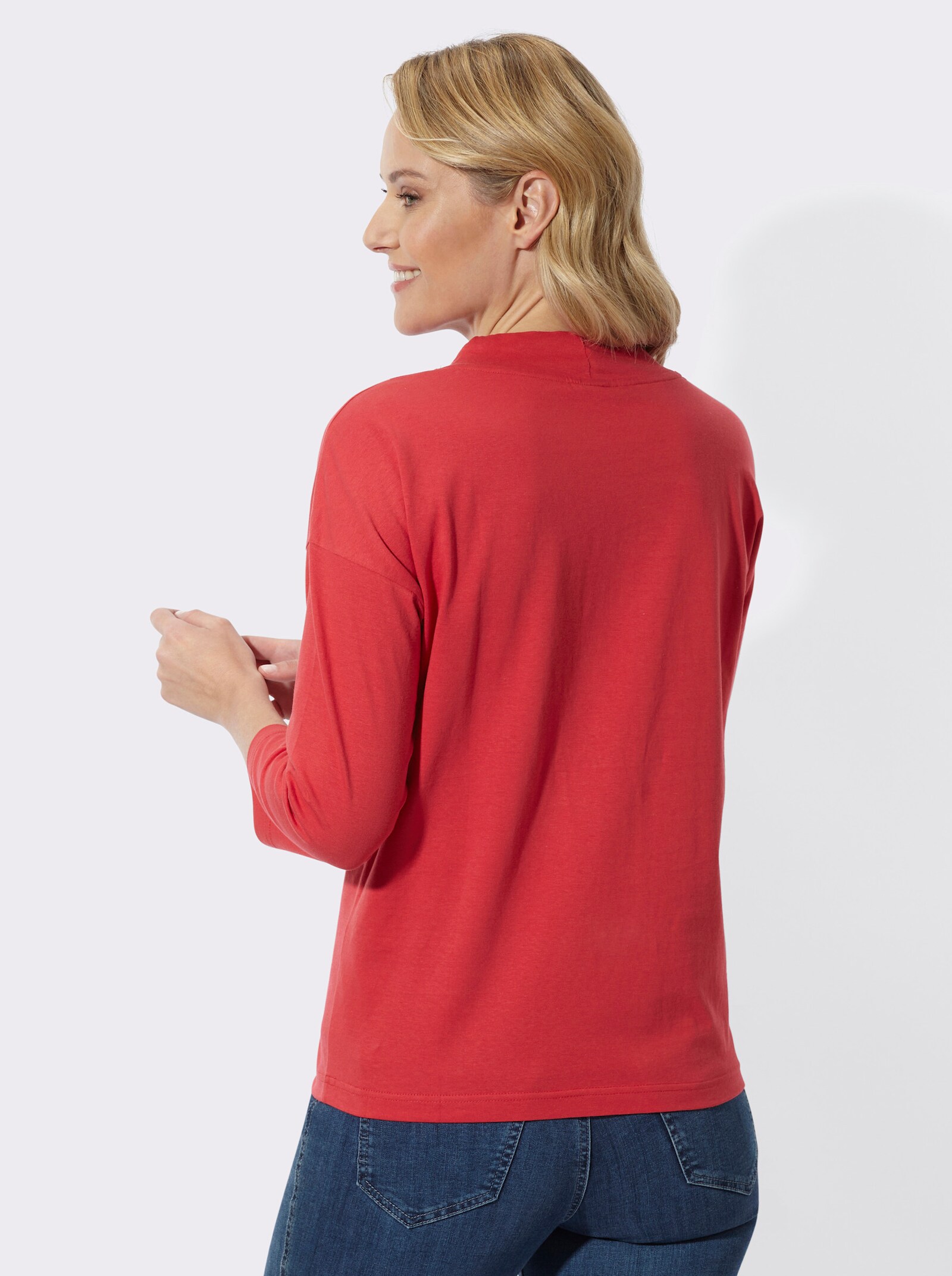 3/4-Arm-Shirt mit weitem Stehkragen - rot
