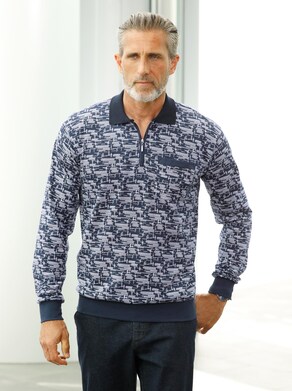 Marco Donati Langarm-Poloshirt - marine-bedruckt