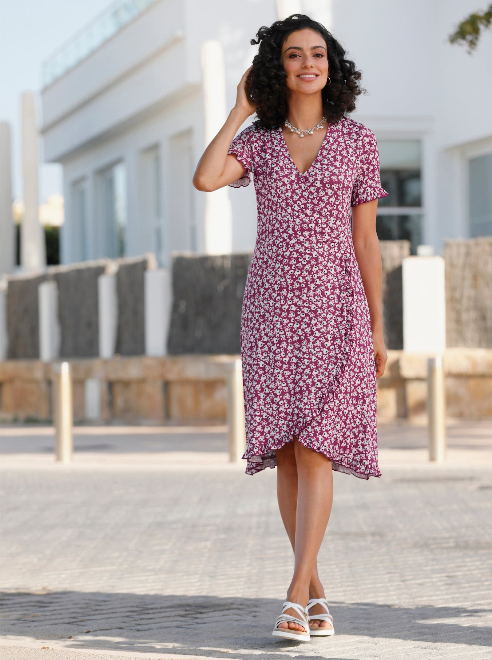 Robe en jersey, effet cache-cœur - bruyère imprimé