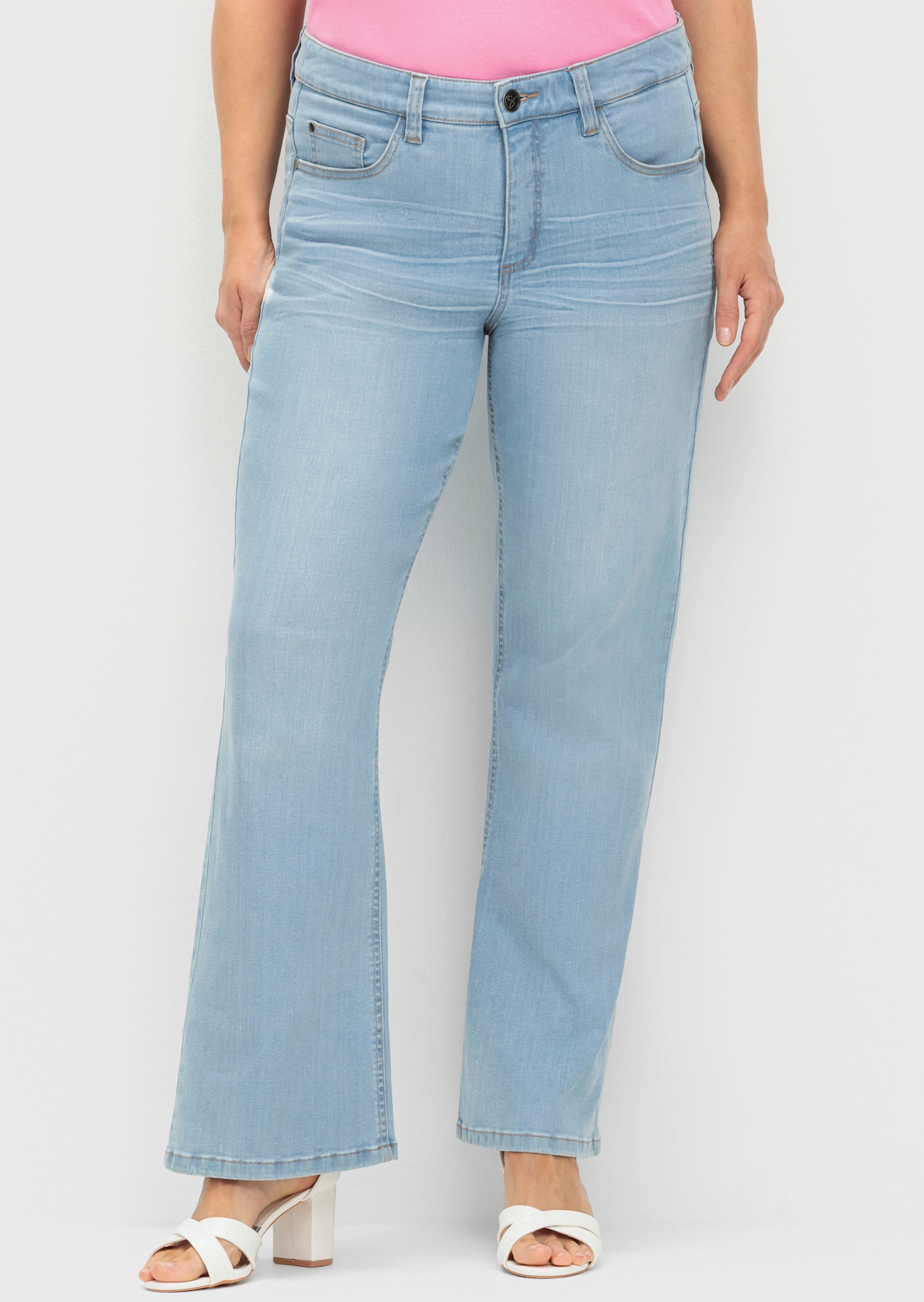 sheego Bootcut jeans met 3D-catfaces - light blue-denim