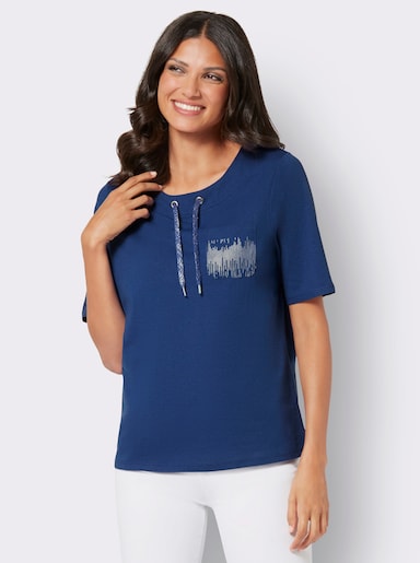 Kurzarmshirt mit Bindeband - royalblau