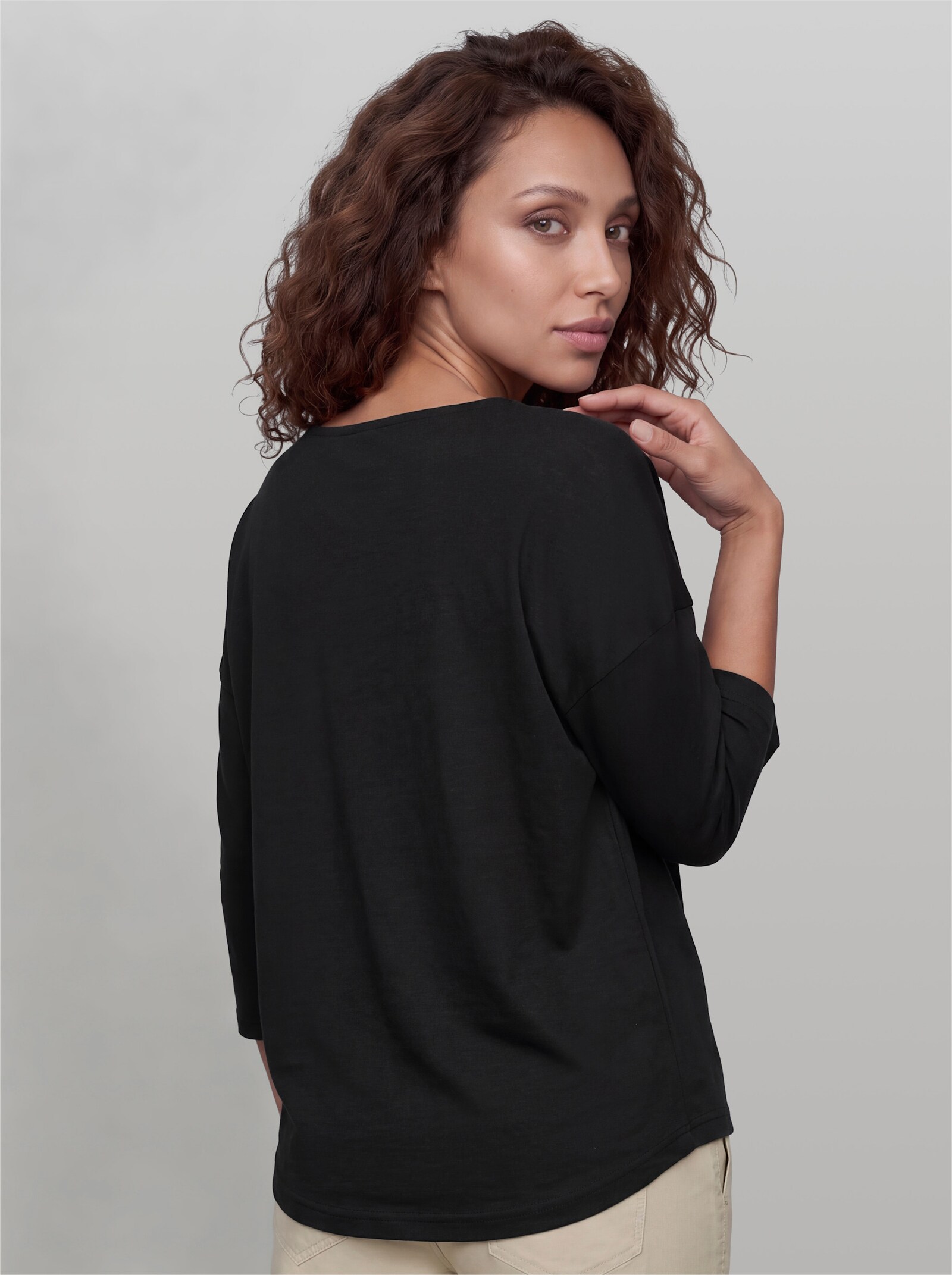 heine 3/4-Arm-Shirt mit Leinen - schwarz