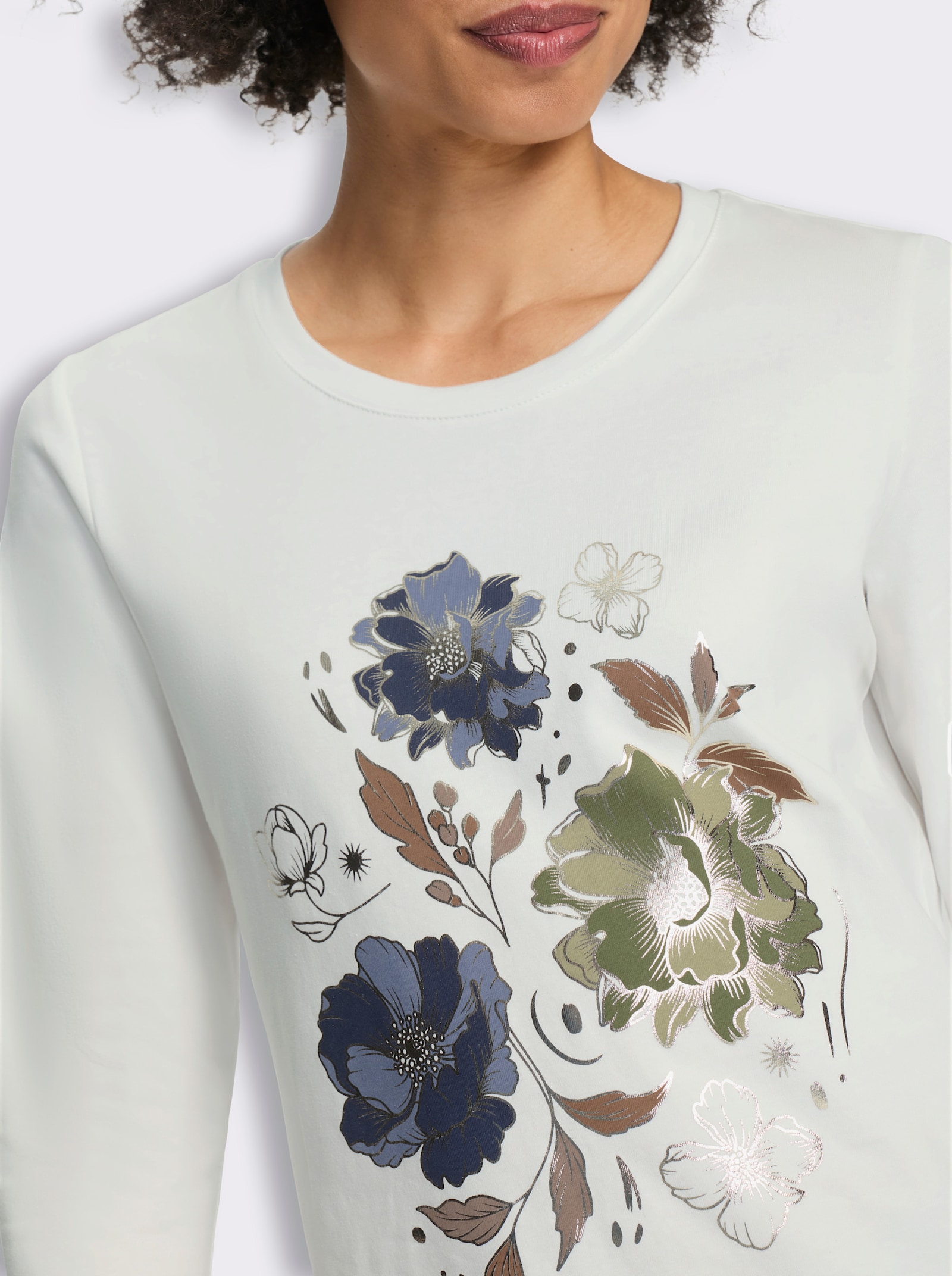 heine 3/4-Arm-Shirt mit Glanz-Details - ecru-braun-bedruckt