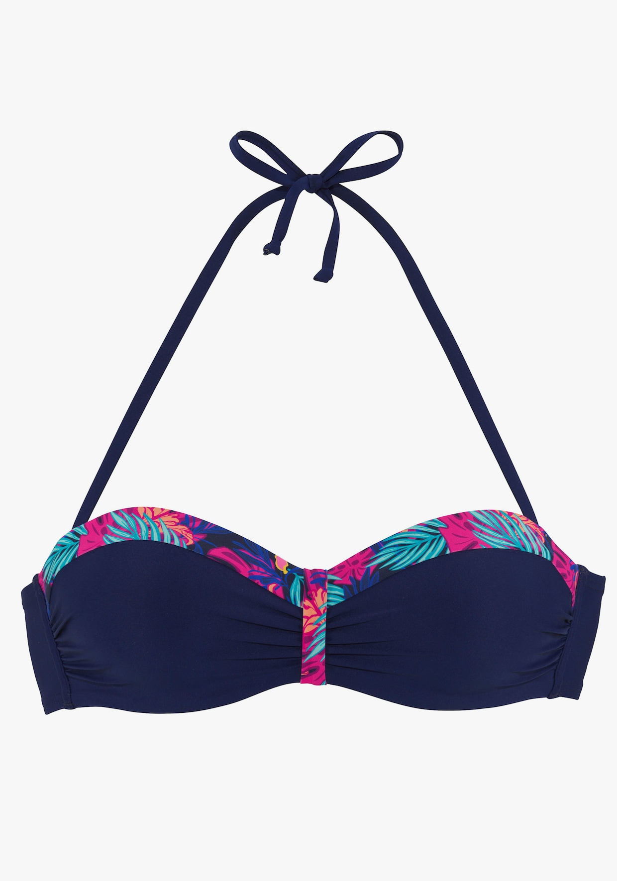 LASCANA Bandeaubikinitop met beugel - navy/pink bedrukt