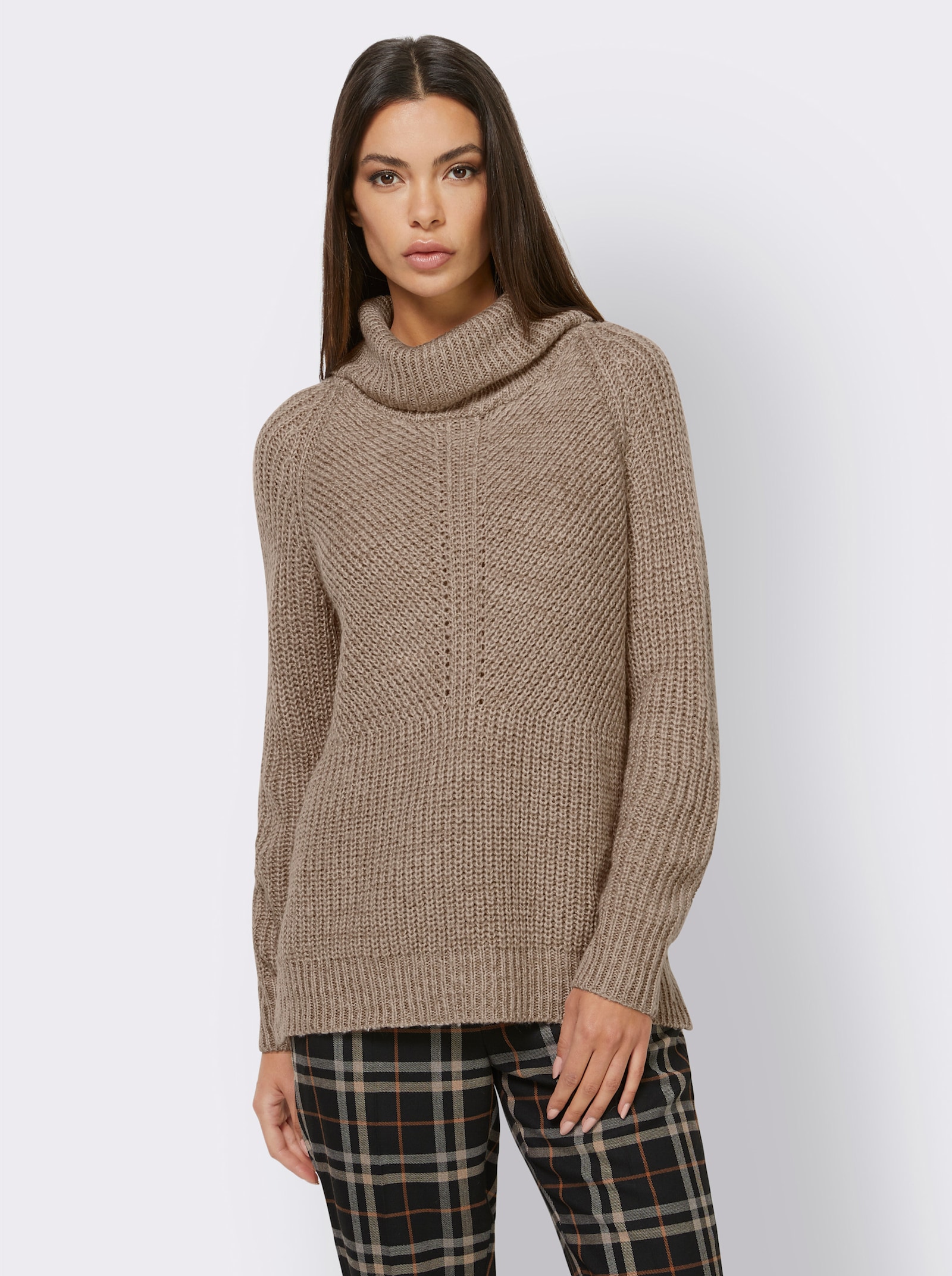 heine Rollkragenpullover mit aufwendigem Strickmuster - beige-champagner-meliert
