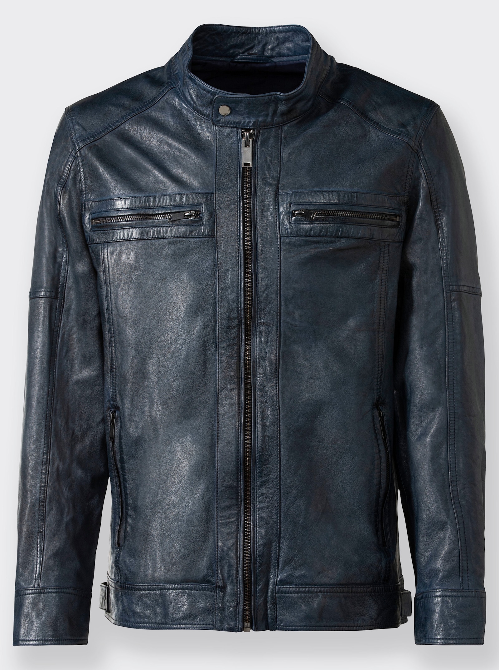 Marco Donati Leren jas - rookblauw