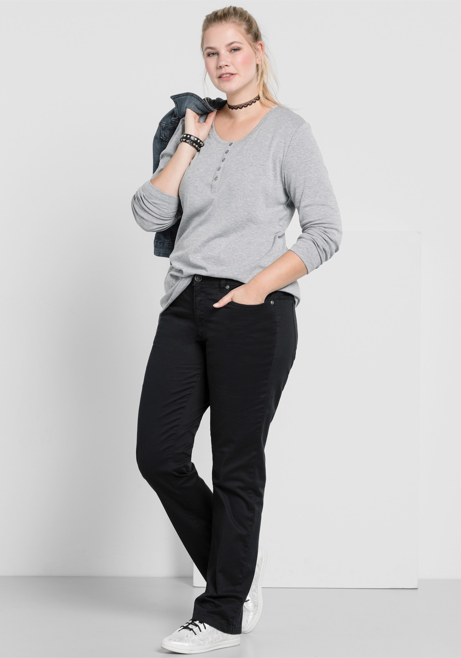 sheego Broek in recht model, van twill - zwart