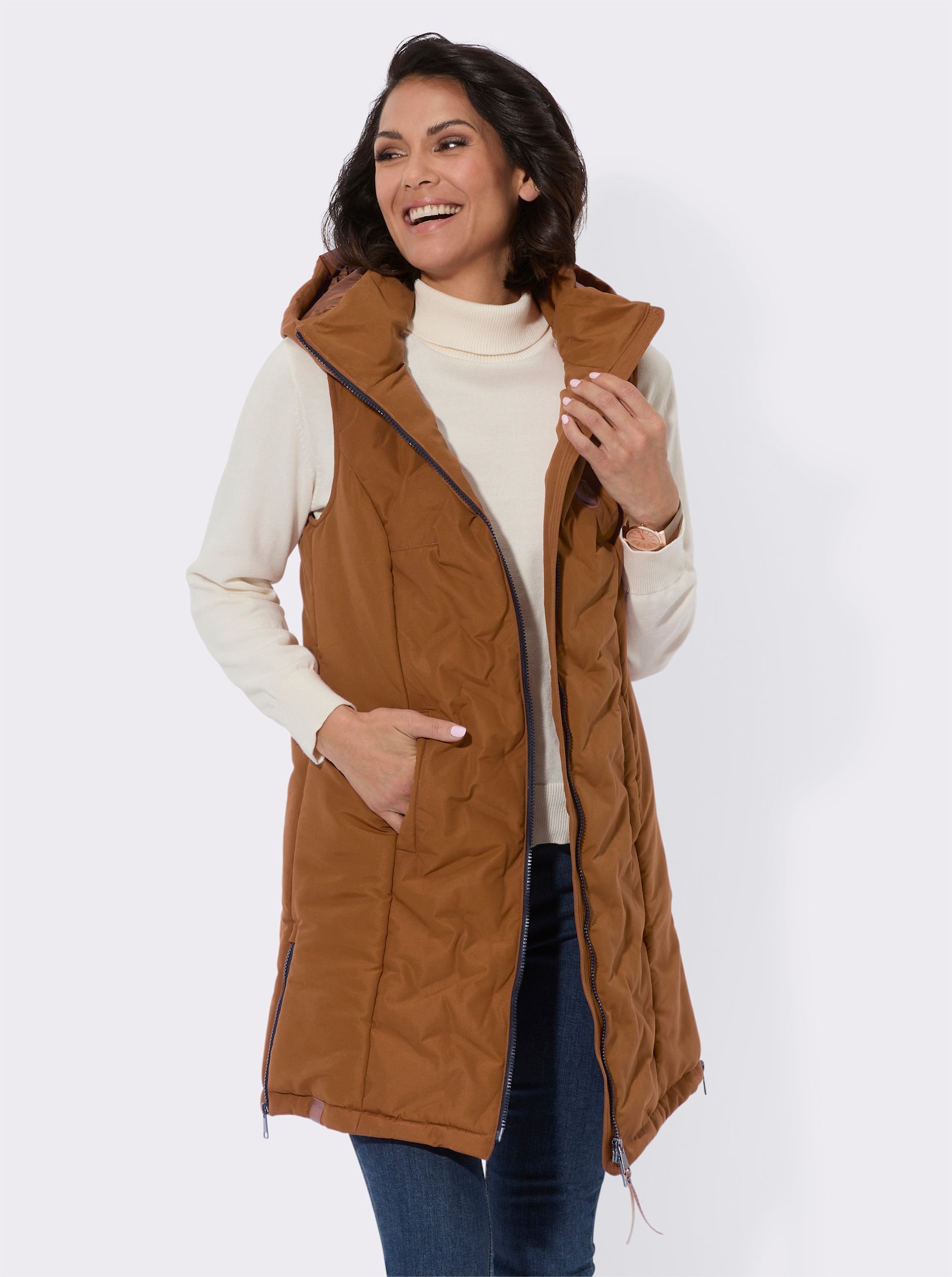 Longweste in Microfaser-Qualität - cognac