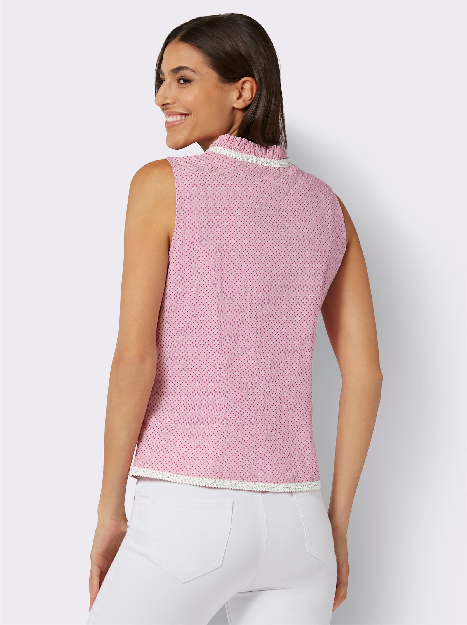 Blus med snörning - rosé-magenta-med tryck