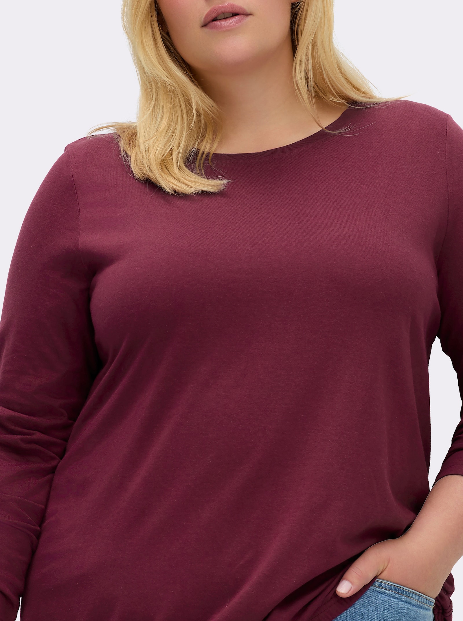 sheego Shirt mit Gummizug am Saum - bordeaux-burgund