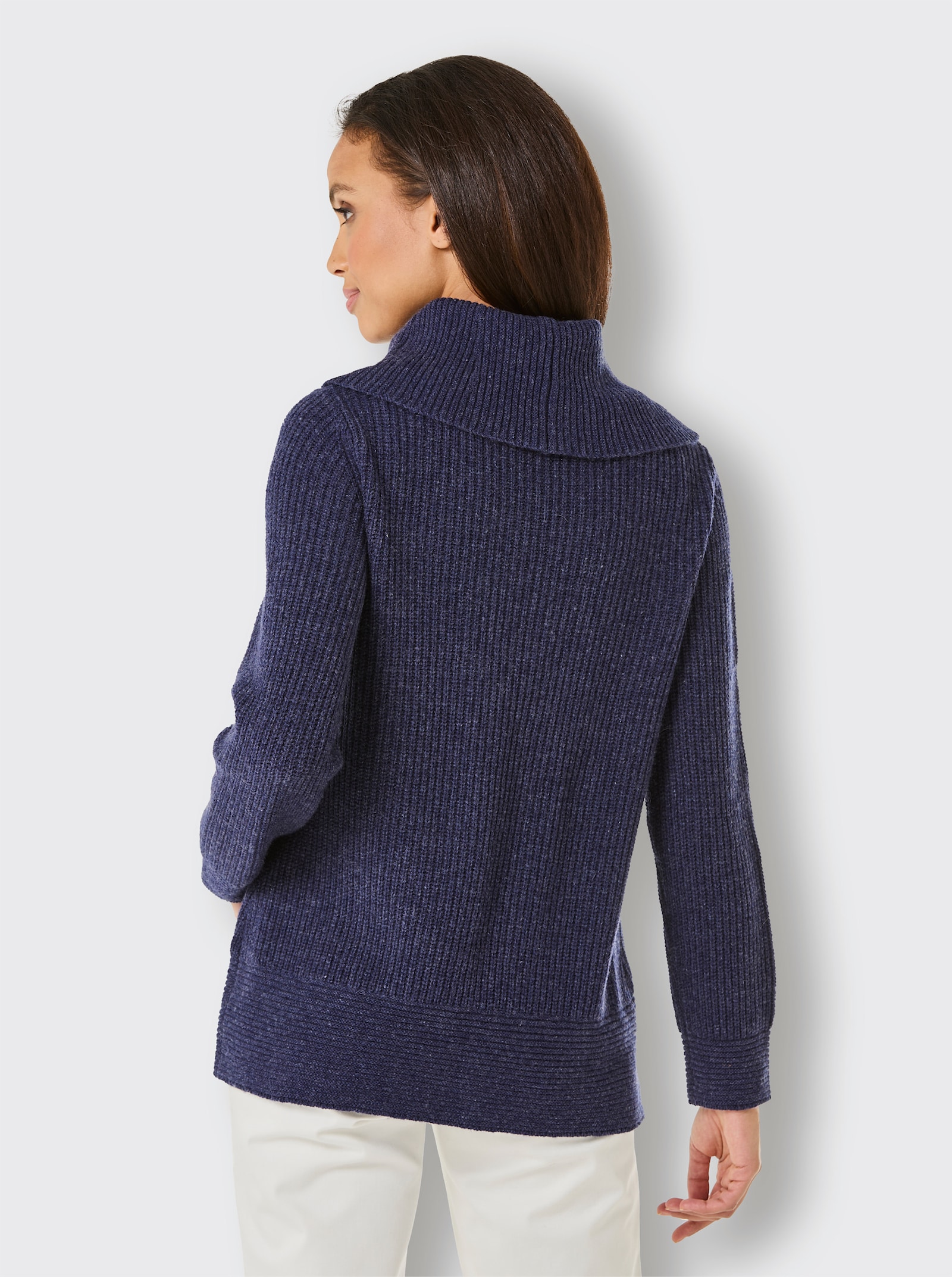 CREATION L PREMIUM Rollkragenpullover im Merino-Kaschmir-Mix - marine-meliert