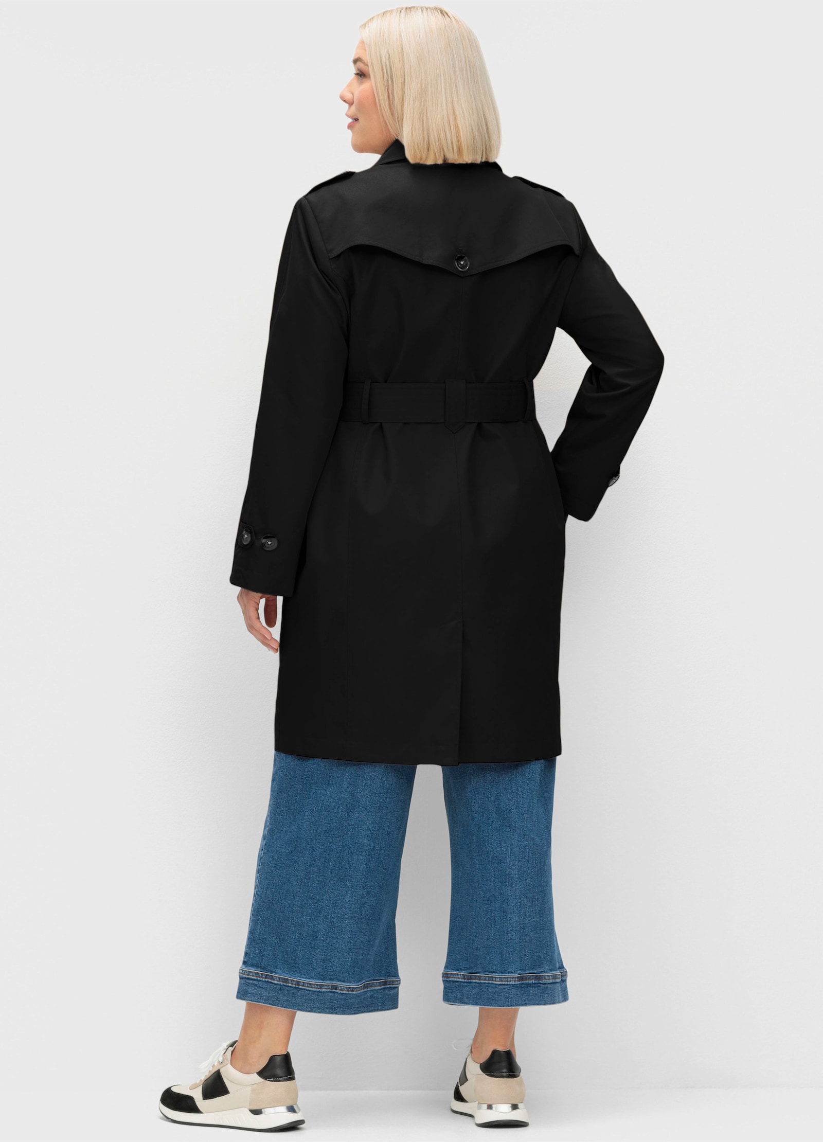 sheego Trenchcoat mit Schulterriegel - schwarz