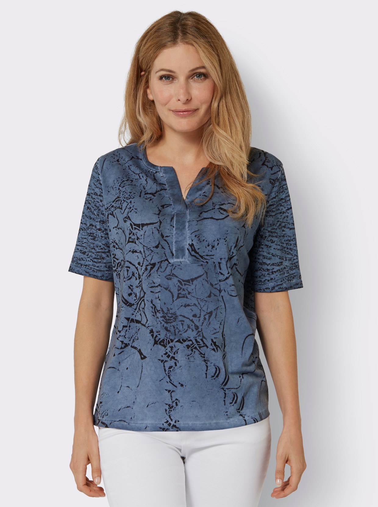 Shirt met korte mouwen - jeansblauw geprint