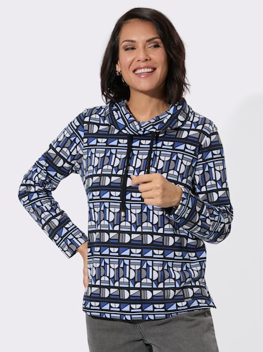 Sweatshirt mit Seitenschlitzen - royalblau-schwarz-bedruckt