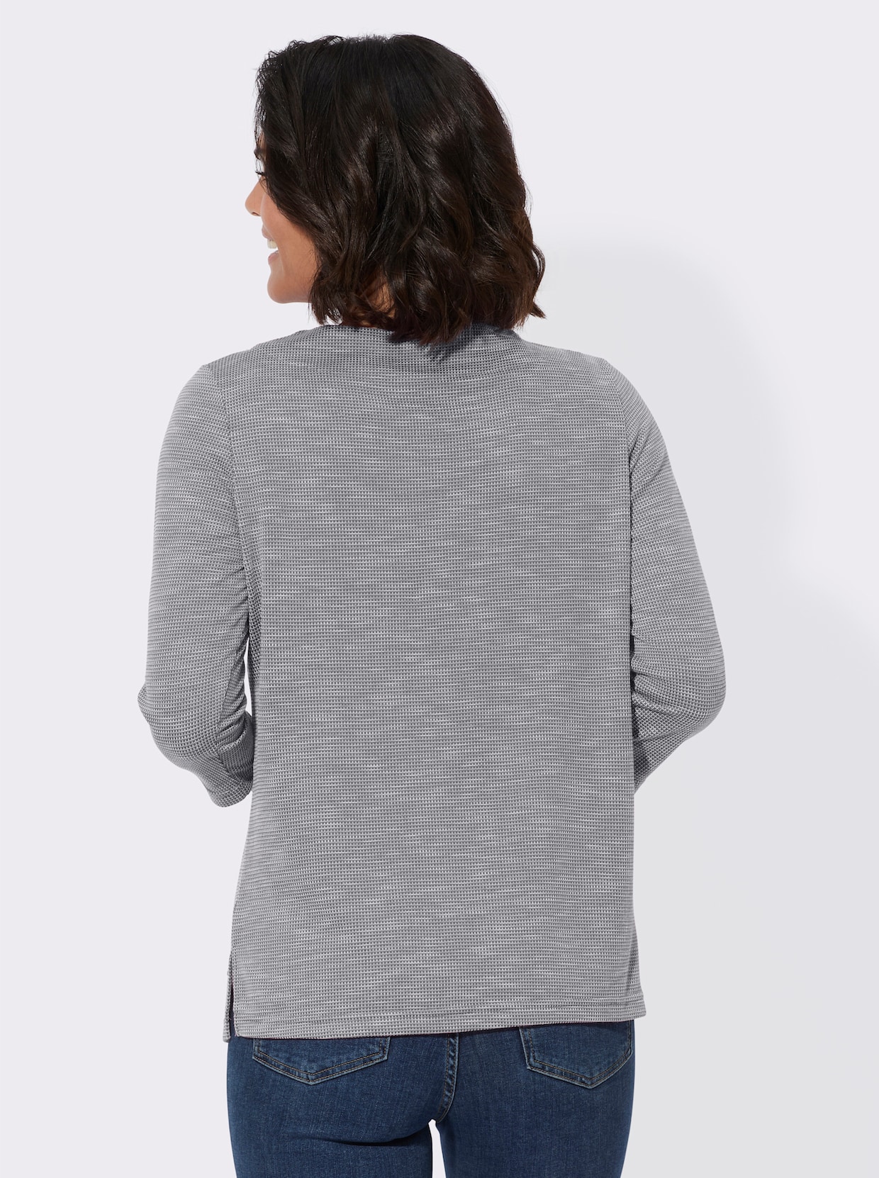 Shirt met 3/4-mouw - steengrijs/ecru gedessineerd