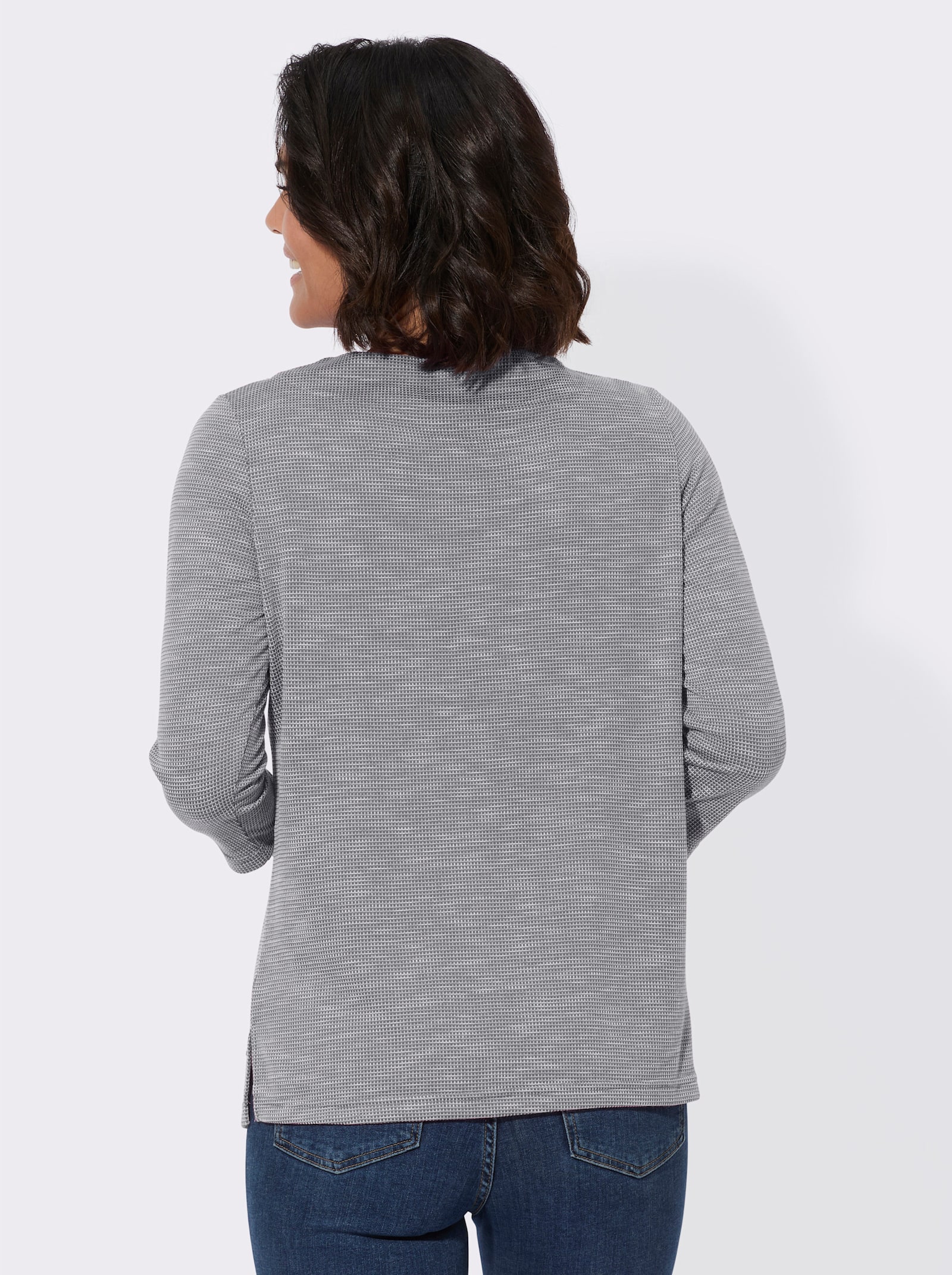 3/4-Arm-Shirt mit U-Boot-Ausschnitt - steingrau-ecru-gemustert