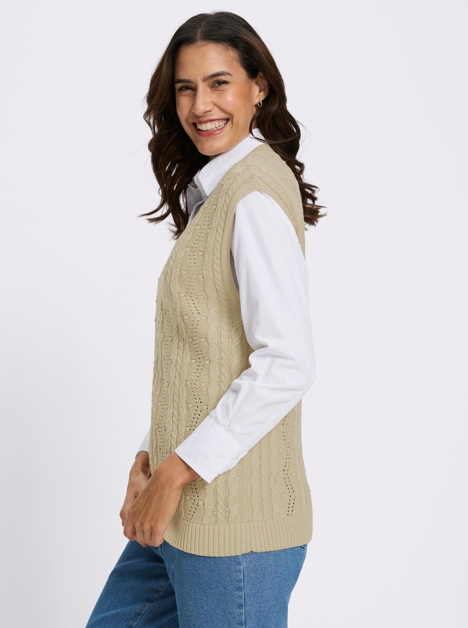 Pullunder mit Strickmuster-Mix - sand