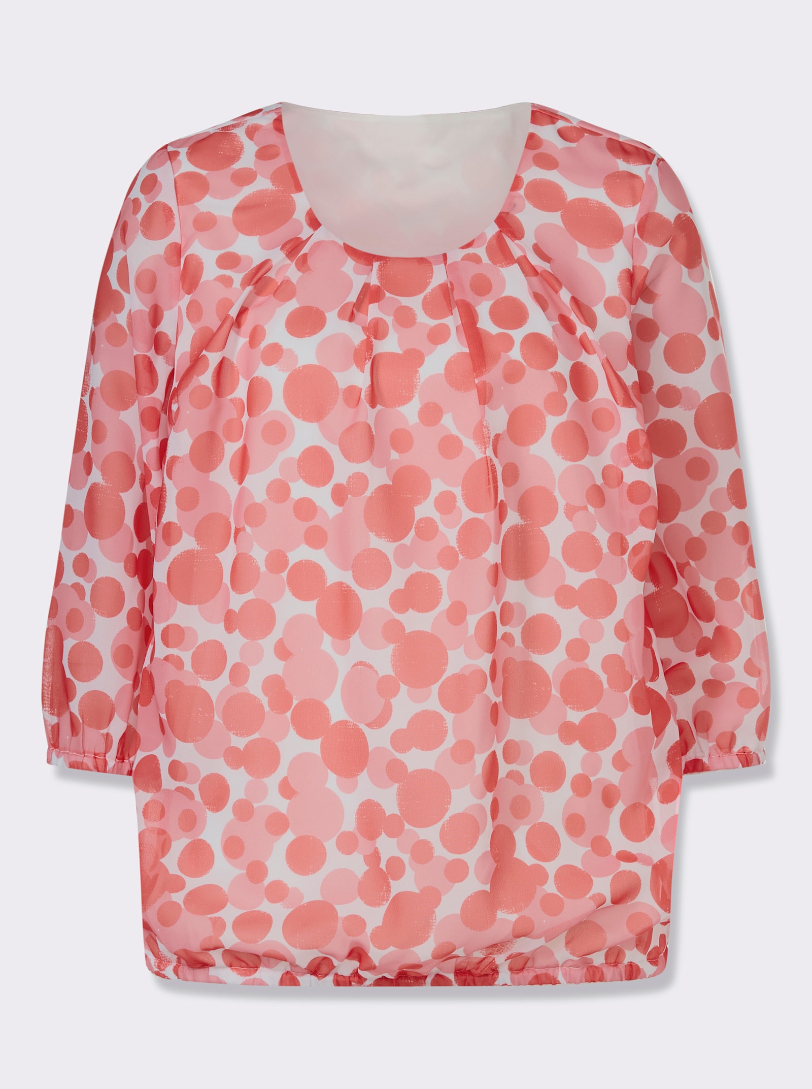 Bekväm blus i prickigt mönster - ecru-grapefrukt, med tryck