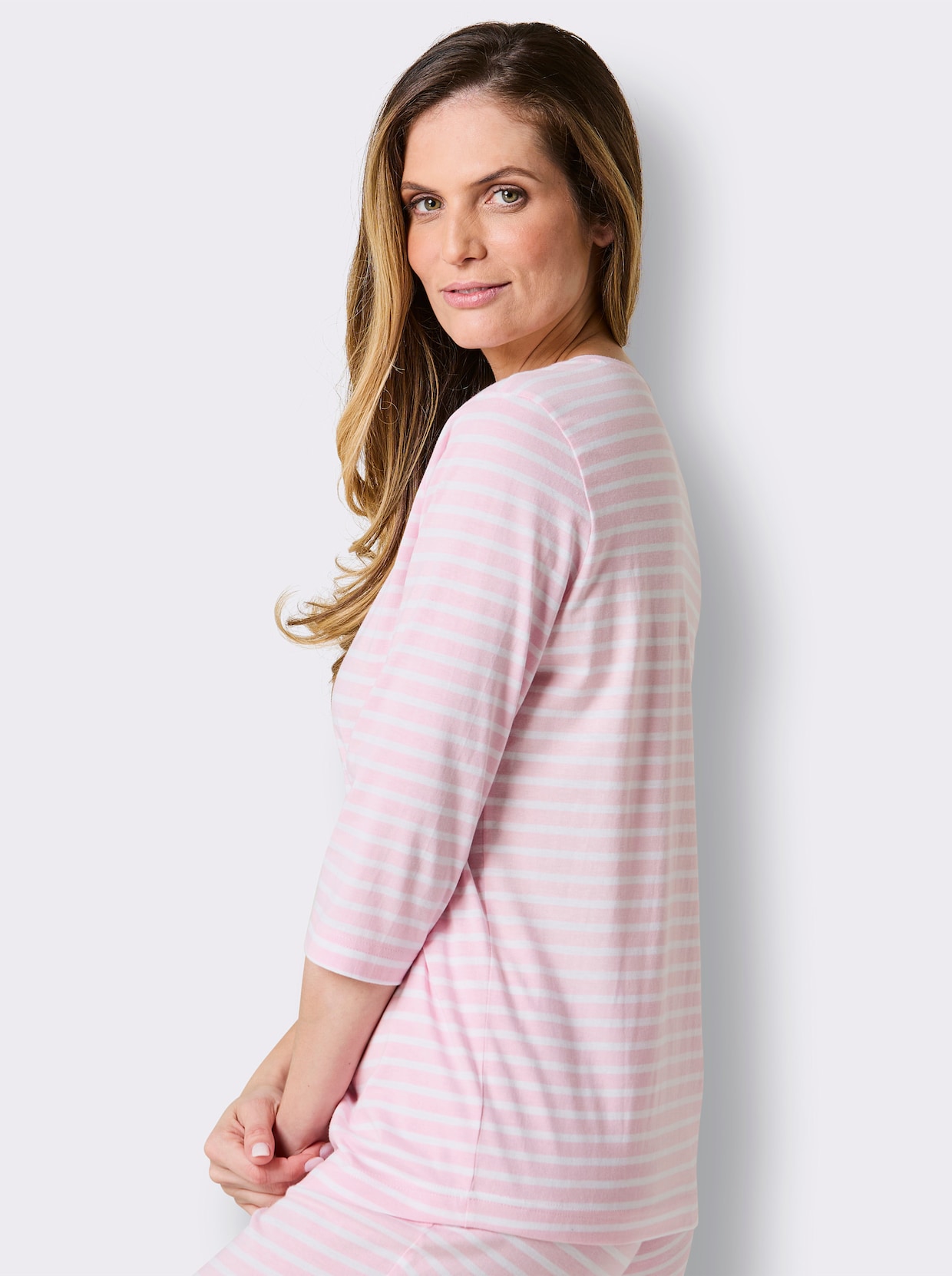 wäschepur Schlafanzug-Shirt - weiß-rosé-geringelt