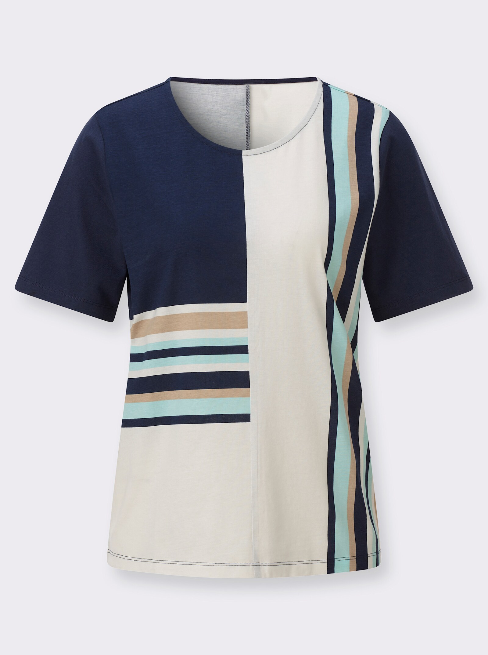 Rundhalsshirt im Grafikmuster - marine-mint-gemustert