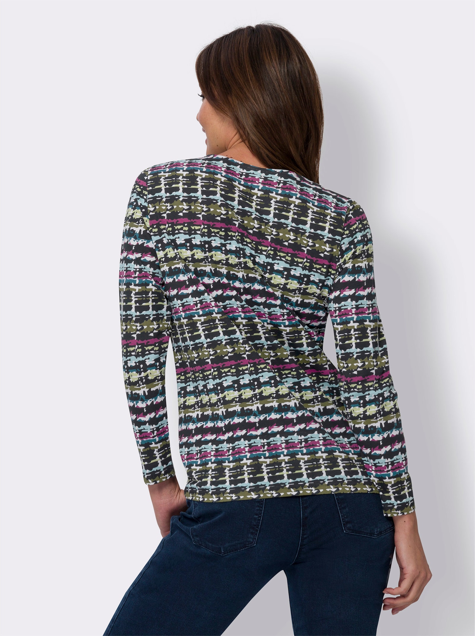 Rundhalsshirt aus reiner Baumwolle - ecru-topas-bedruckt