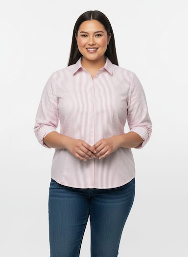 Gestreifte Bluse mit längenregulierbaren Ärmeln - rosé-ecru-gestreift