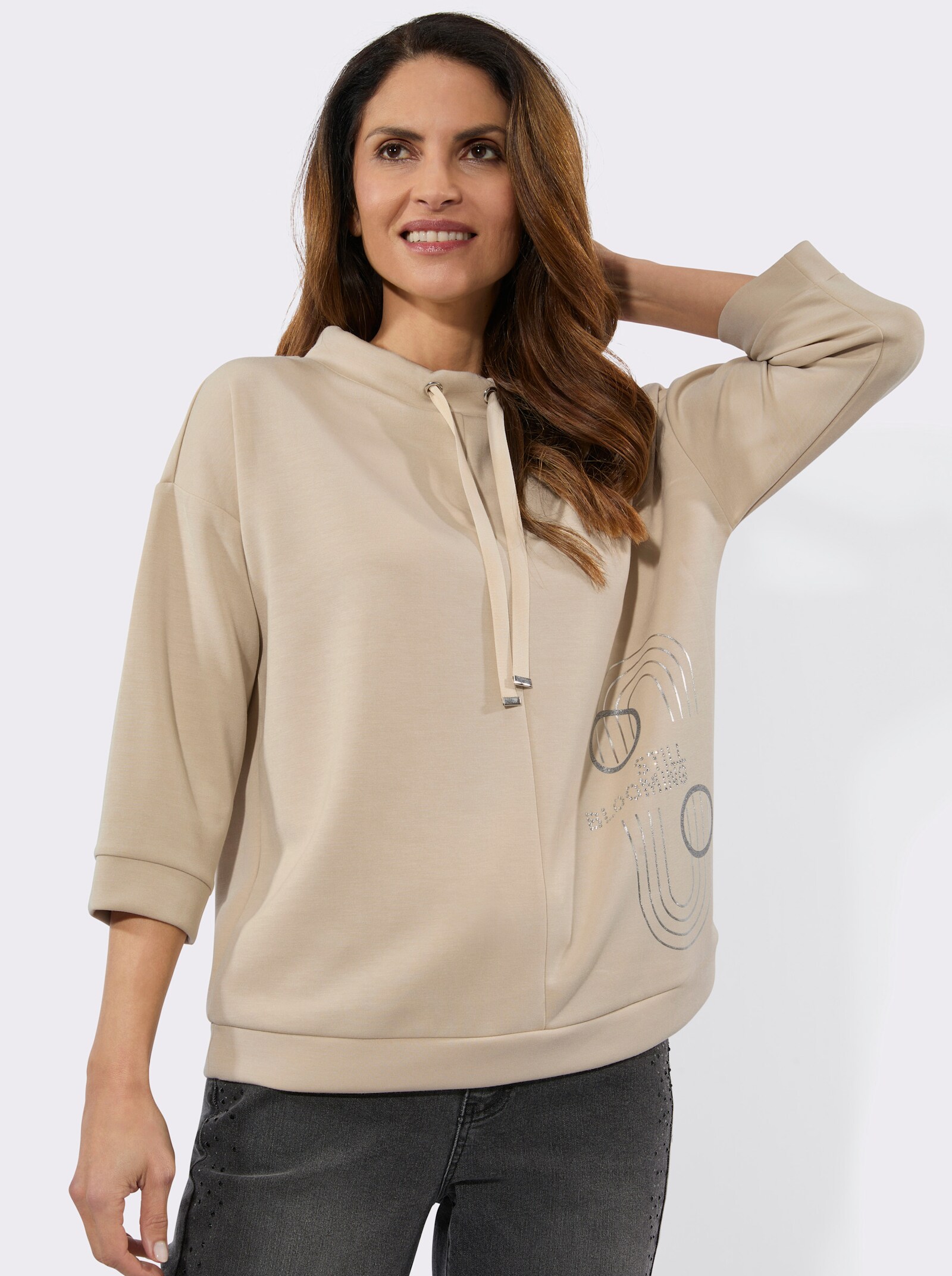 Sweatshirt mit glänzendem Druck - sand