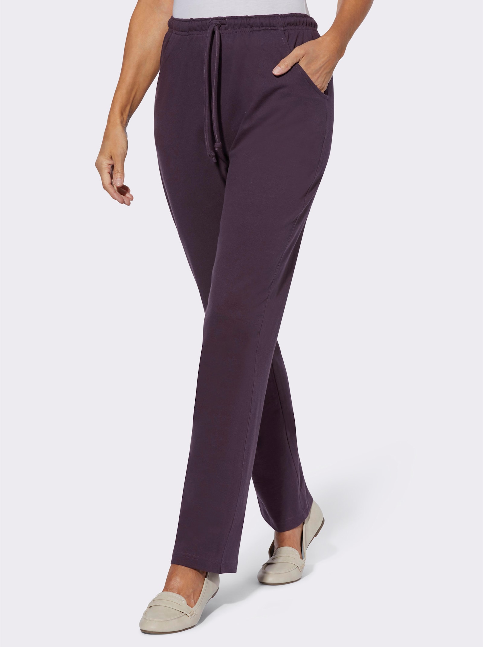 Jerseyhose mit Tunnelzug und Bindeband - aubergine