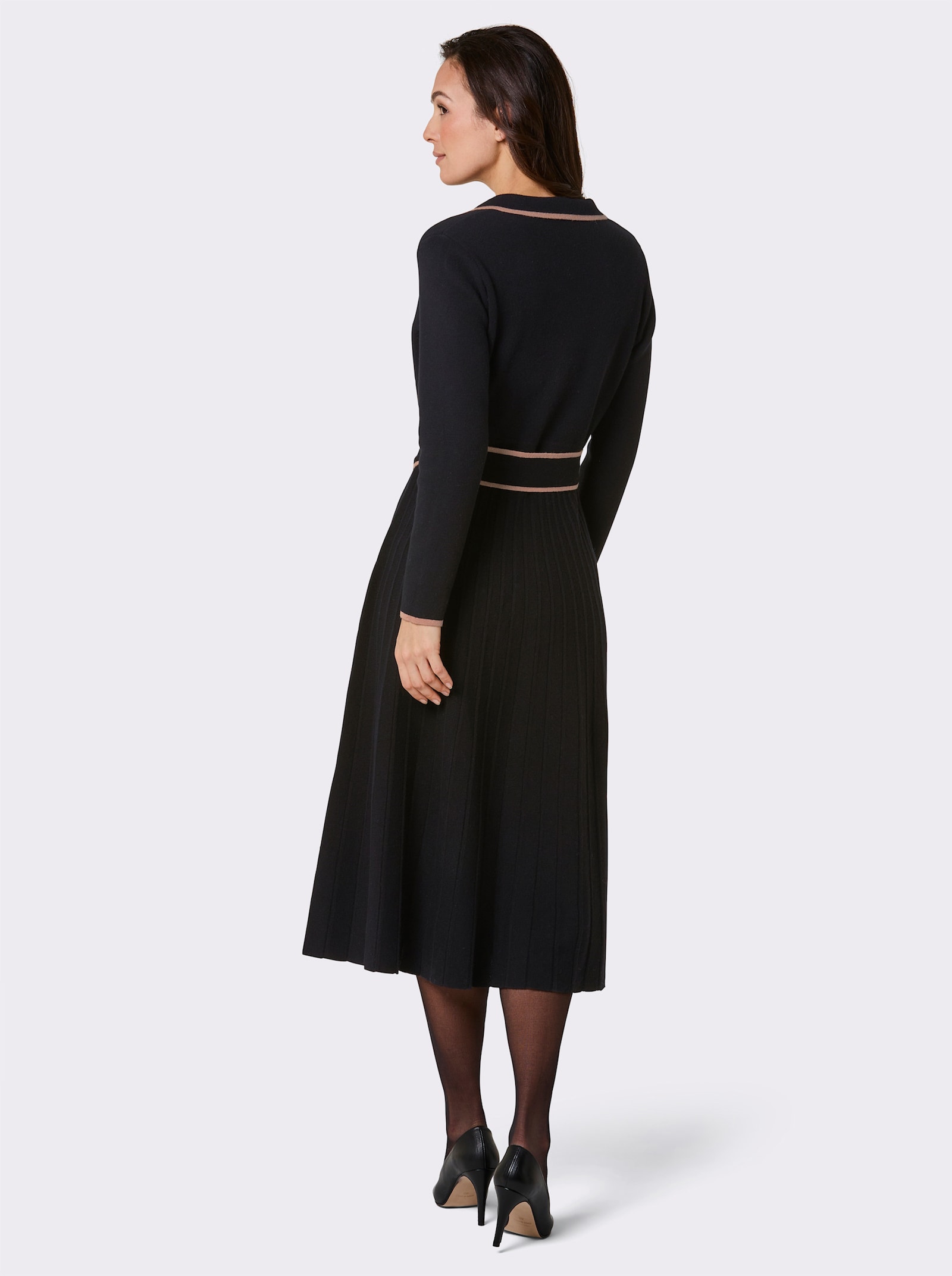 CREATION L PREMIUM Strickkleid inklusive Bindegürtel - schwarz-camel