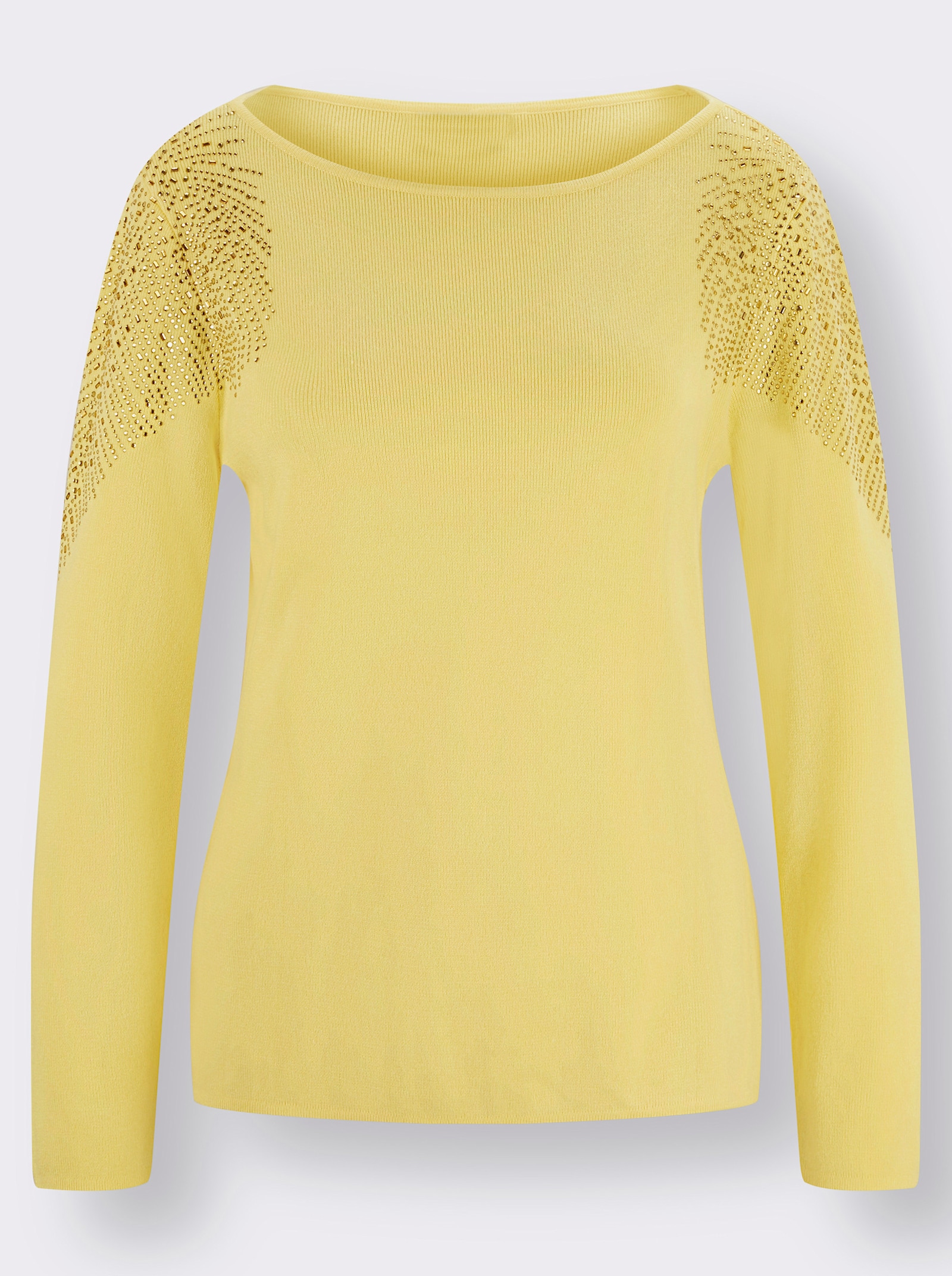 Langarm-Pullover mit Glitzersteinchen - zitrone