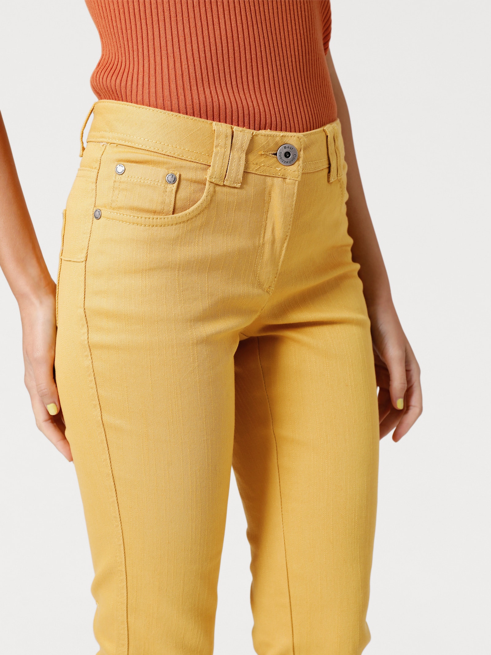 heine Broek met smalle pijpen in casual look - goudgeel