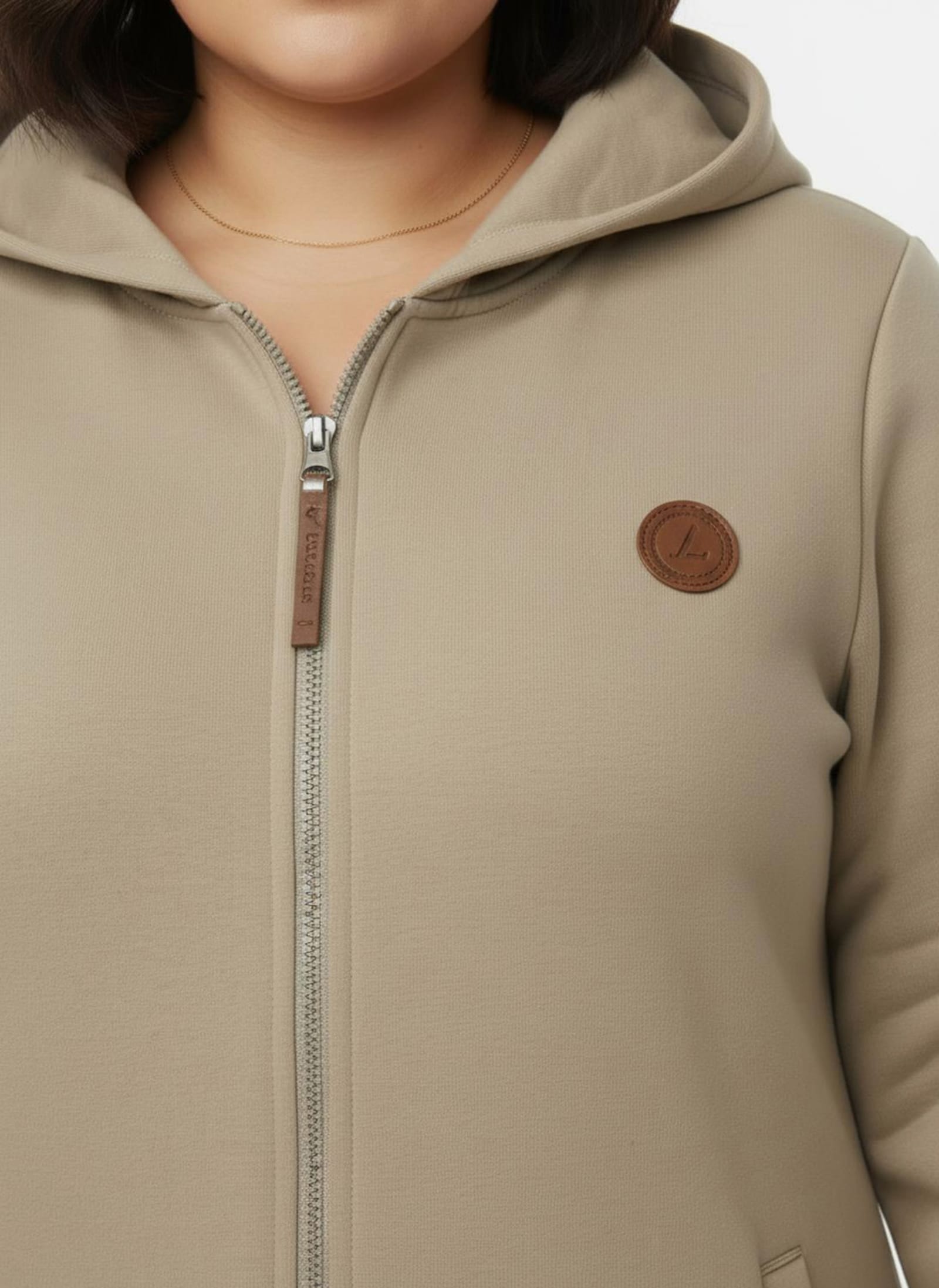 Sweatjacke mit 2-Wege-Reißverschluss - beige