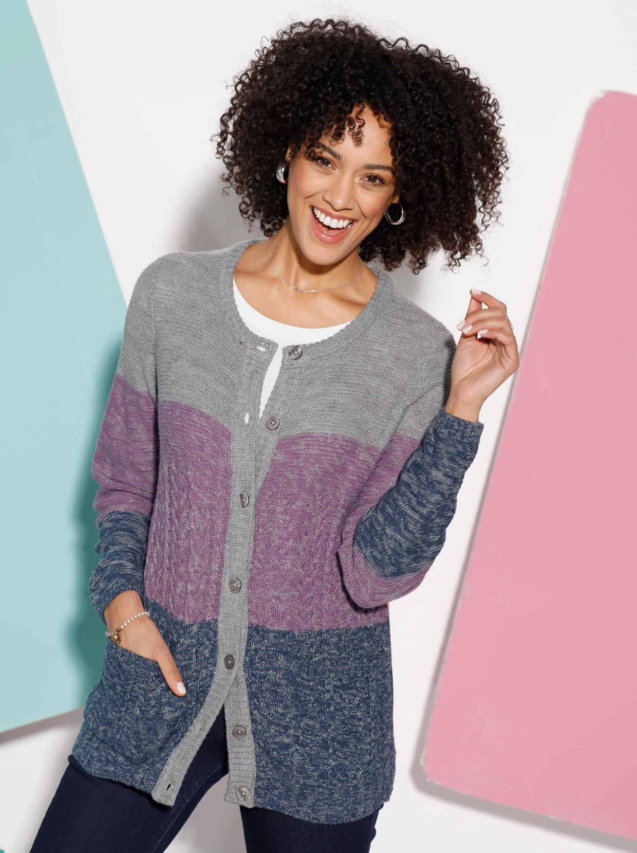Strickjacke - grau-violett-meliert