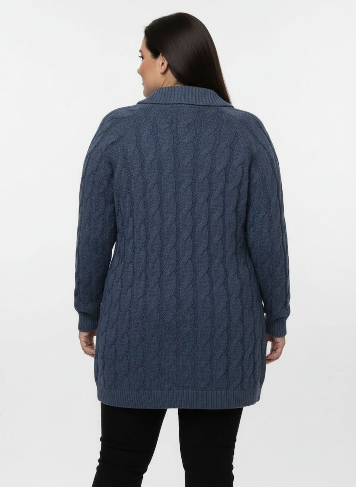 Longstrickjacke mit Zopf-Strickmuster - rauchblau