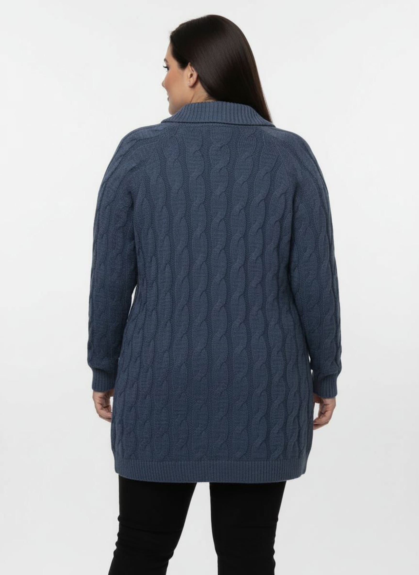 Longstrickjacke mit Zopf-Strickmuster - rauchblau