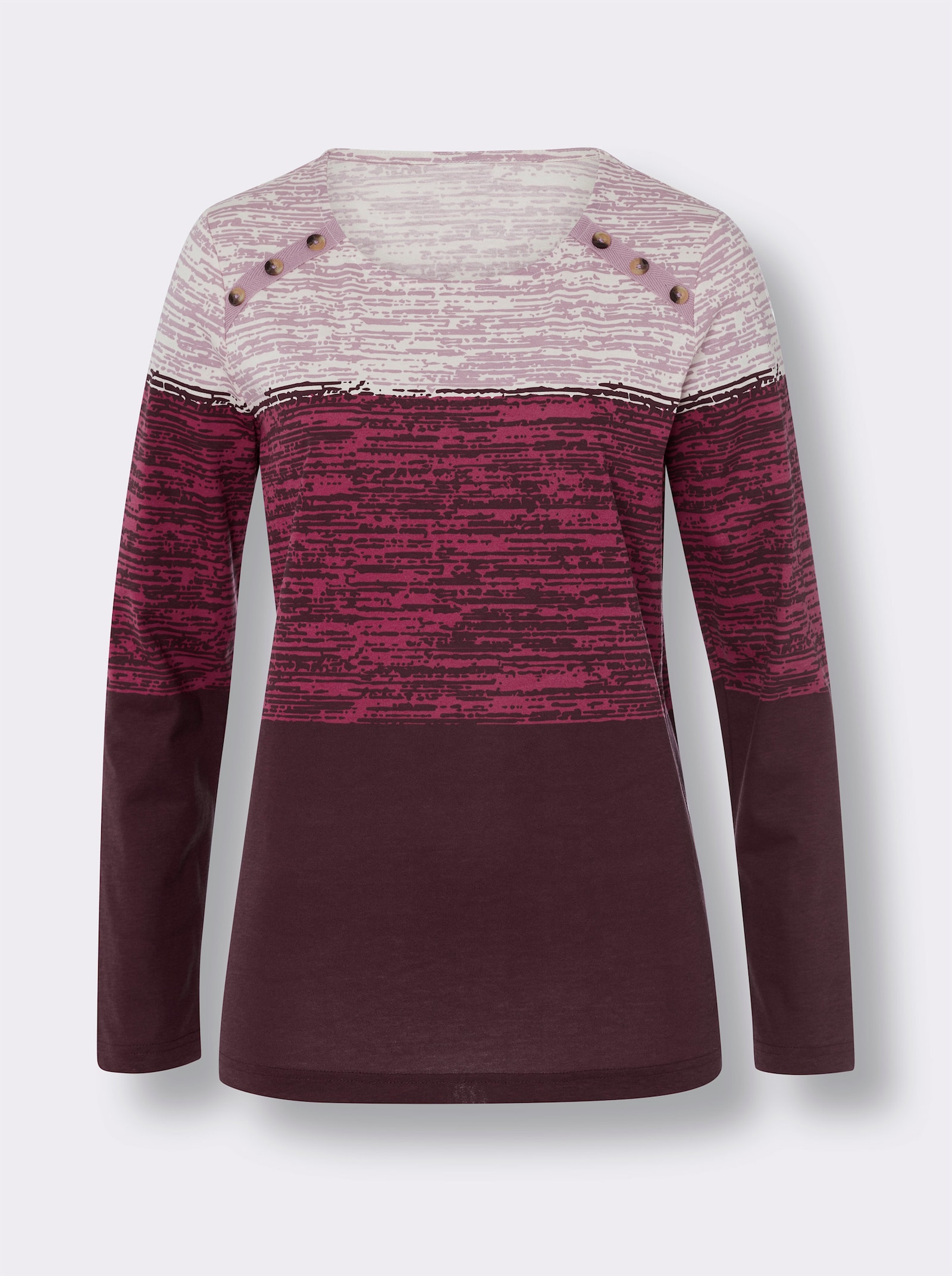 Langarmshirt mit Zierknöpfen - orchidee-burgund-bedruckt