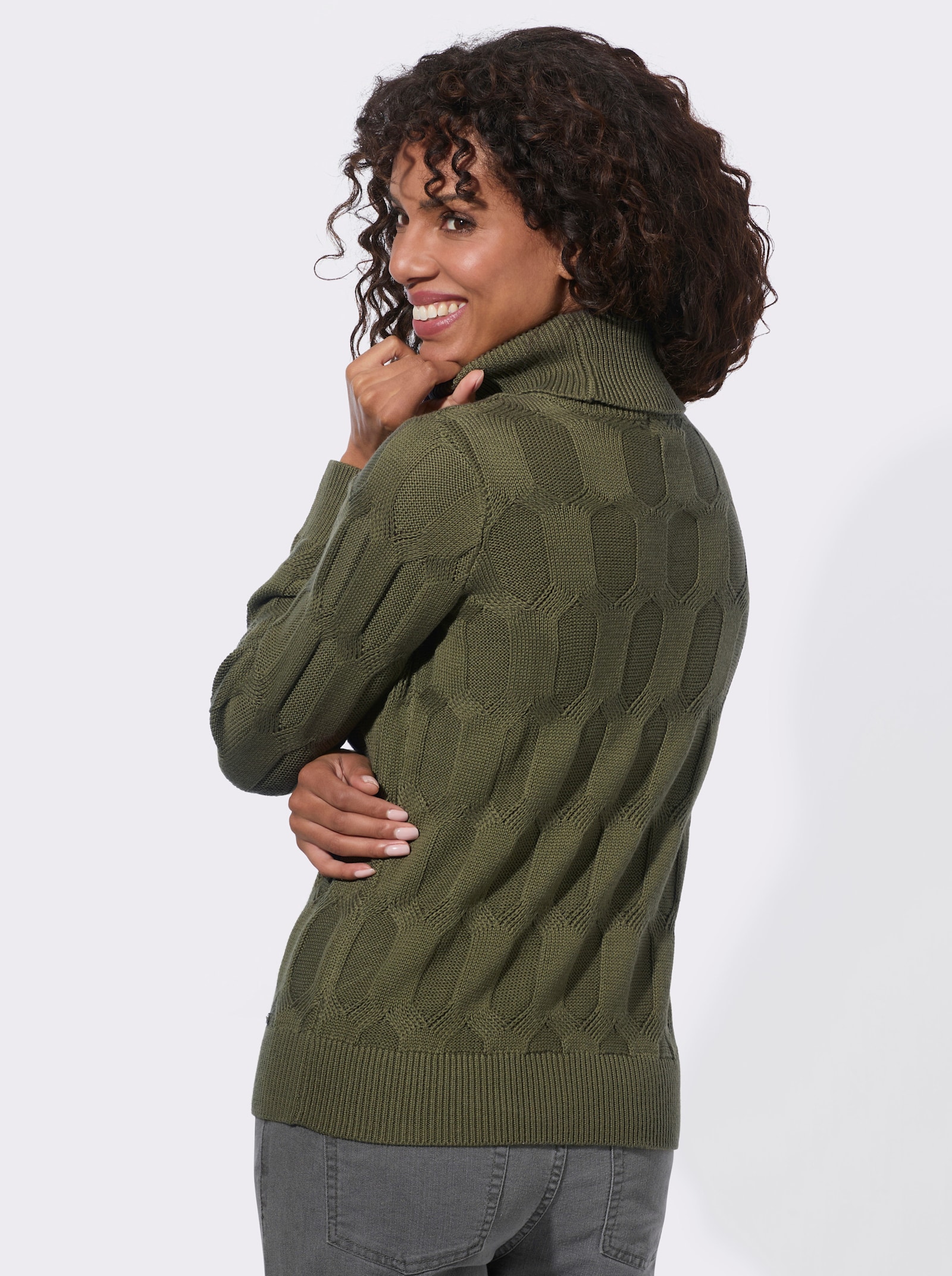 Rollkragenpullover mit Strickmuster - oliv