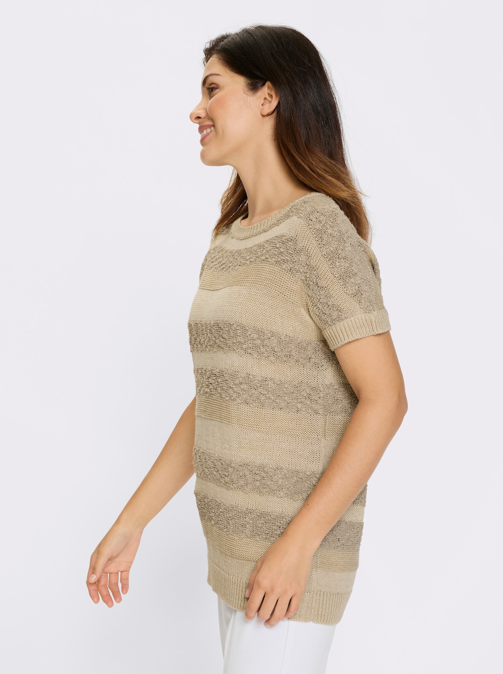 Longpullover mit Effekt- und Glanzgarn - sand-sesam-gemustert