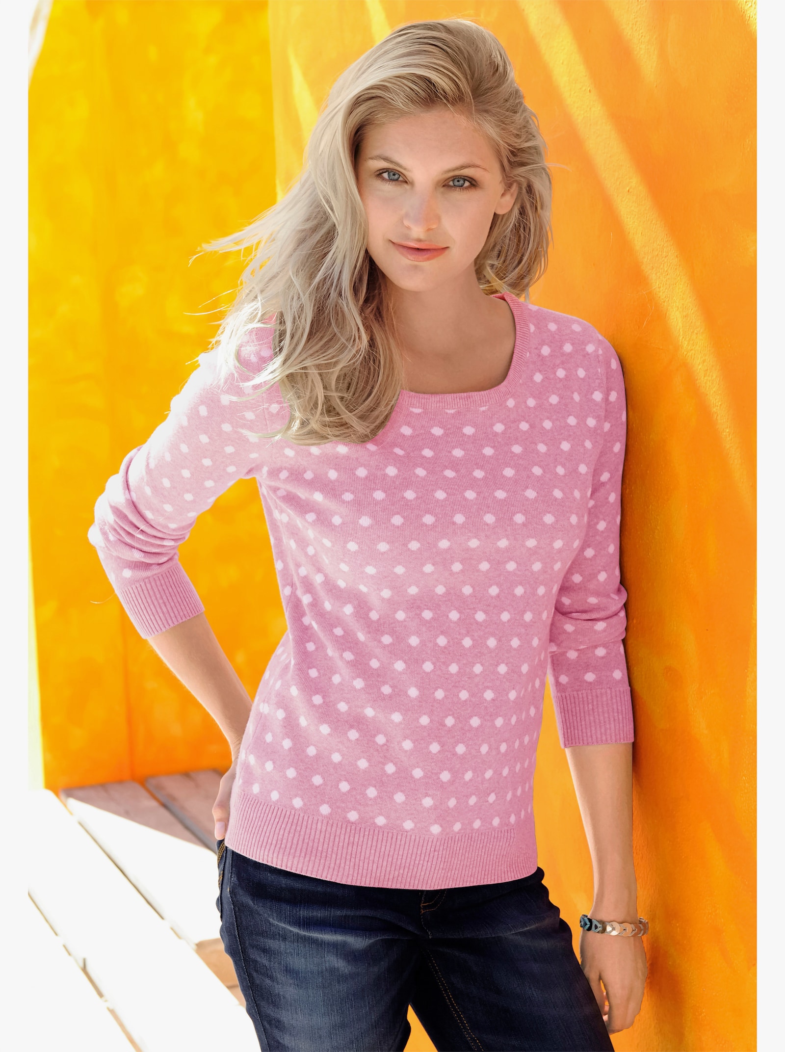 Gebreide pullover met stippenmotief - roze/wit gestippeld