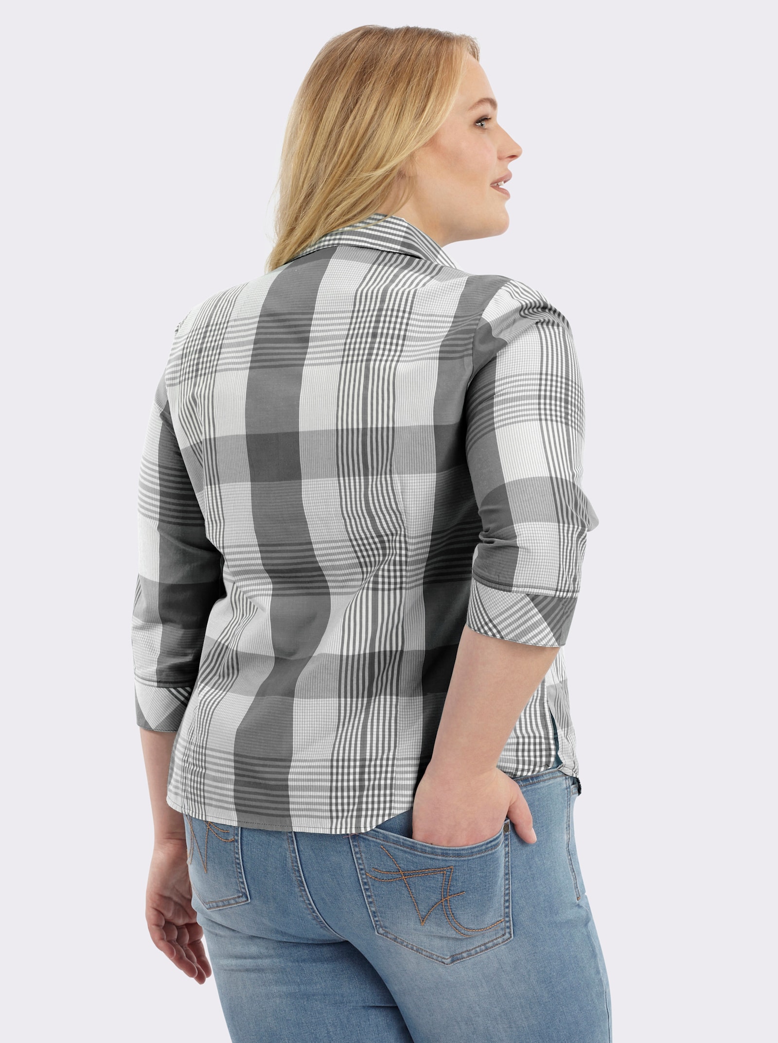 Karobluse mit aufgesetzten Brusttaschen - schwarz-weiß-kariert