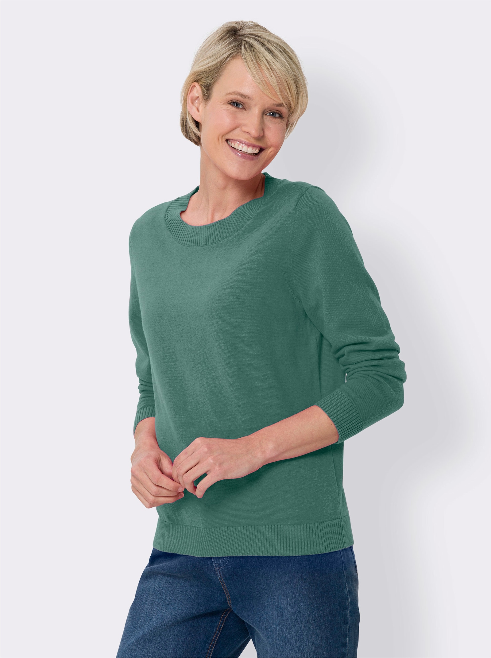 Langarm-Pullover aus reiner Baumwolle - jade