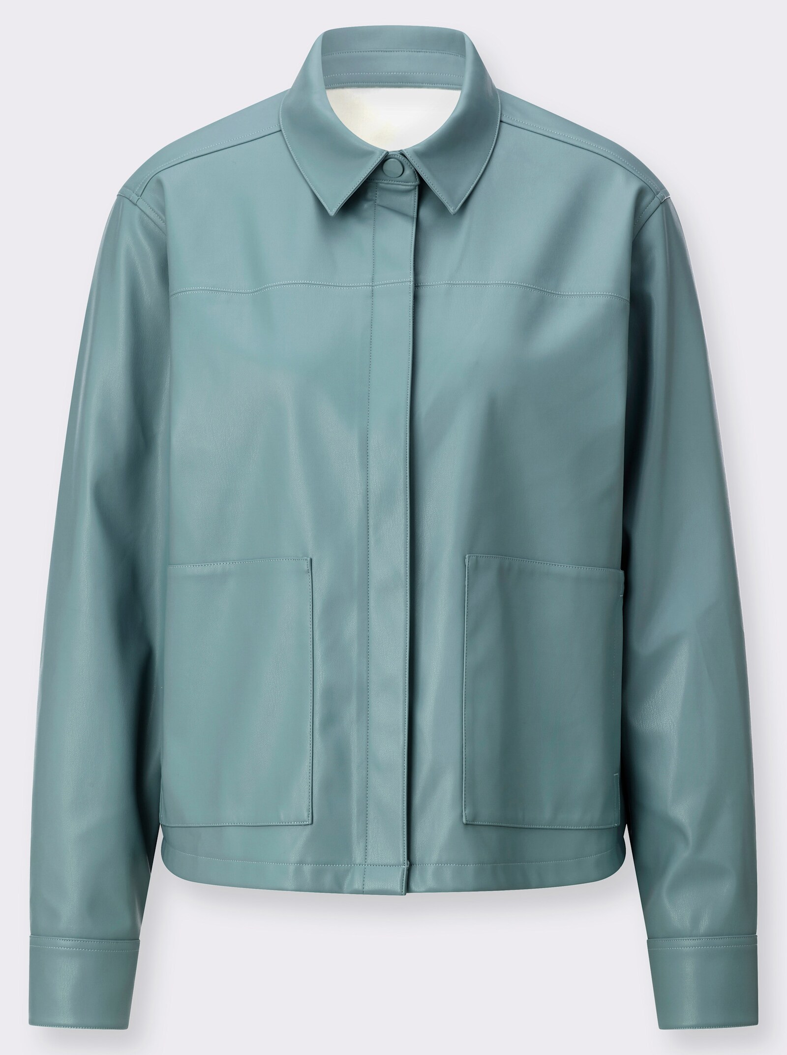 Lederimitat-Blazer mit verdeckter Druckknopfleiste - jade