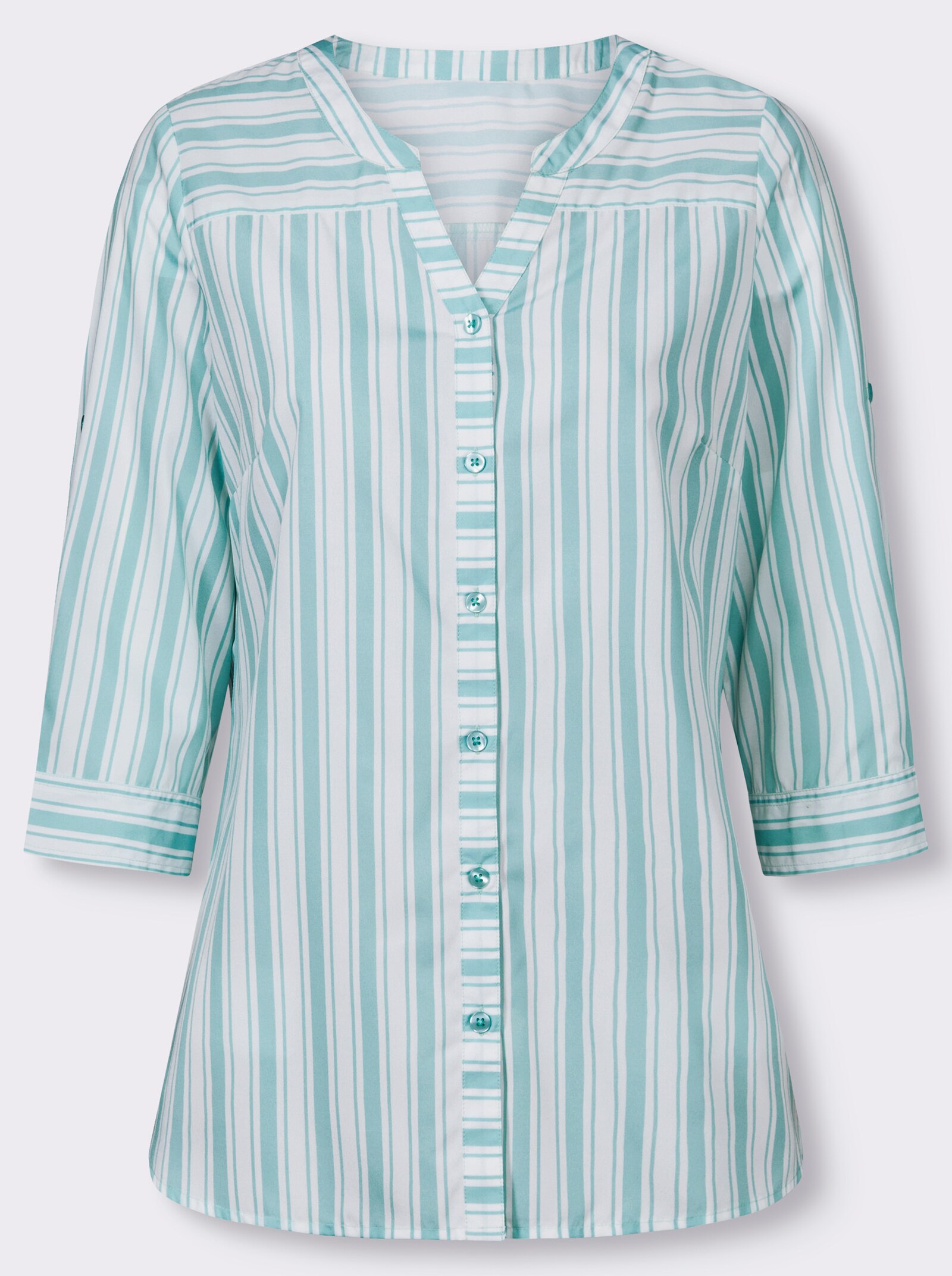 Longbluse mit vertikalem Streifenmuster - kalkmint-weiß-gestreift
