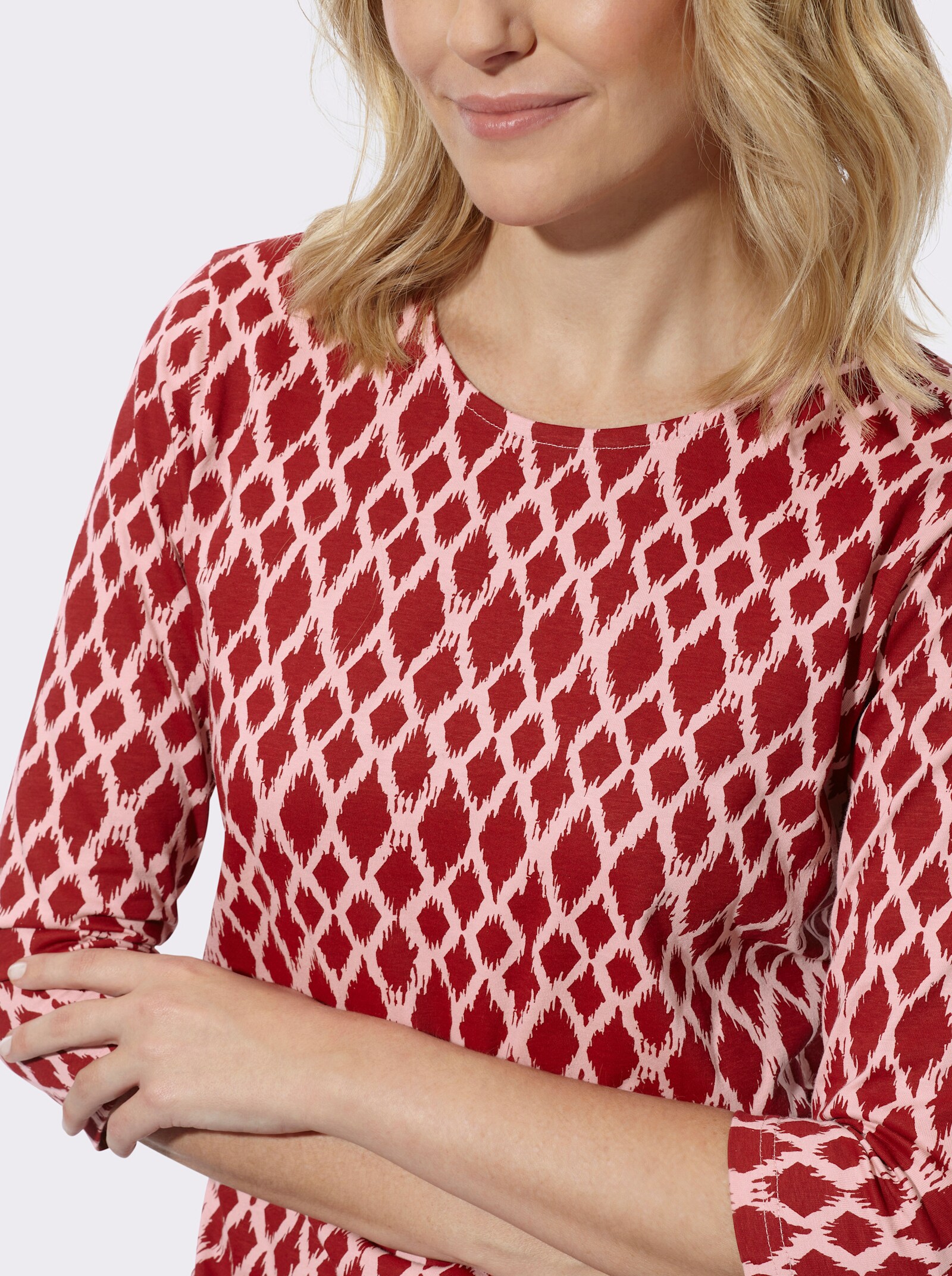  3/4-Arm-Shirt mit modischem Druckmuster - kirsche-rosenquarz-bedruckt